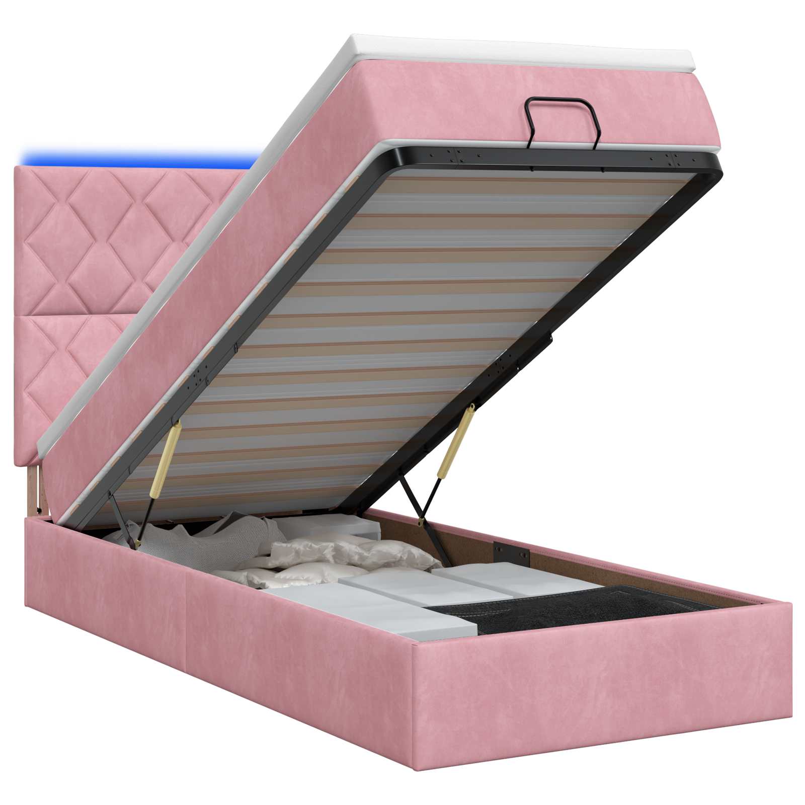 Ottoman Bed met Matrassen en LED Roze 90 x 190 cm fluweel
