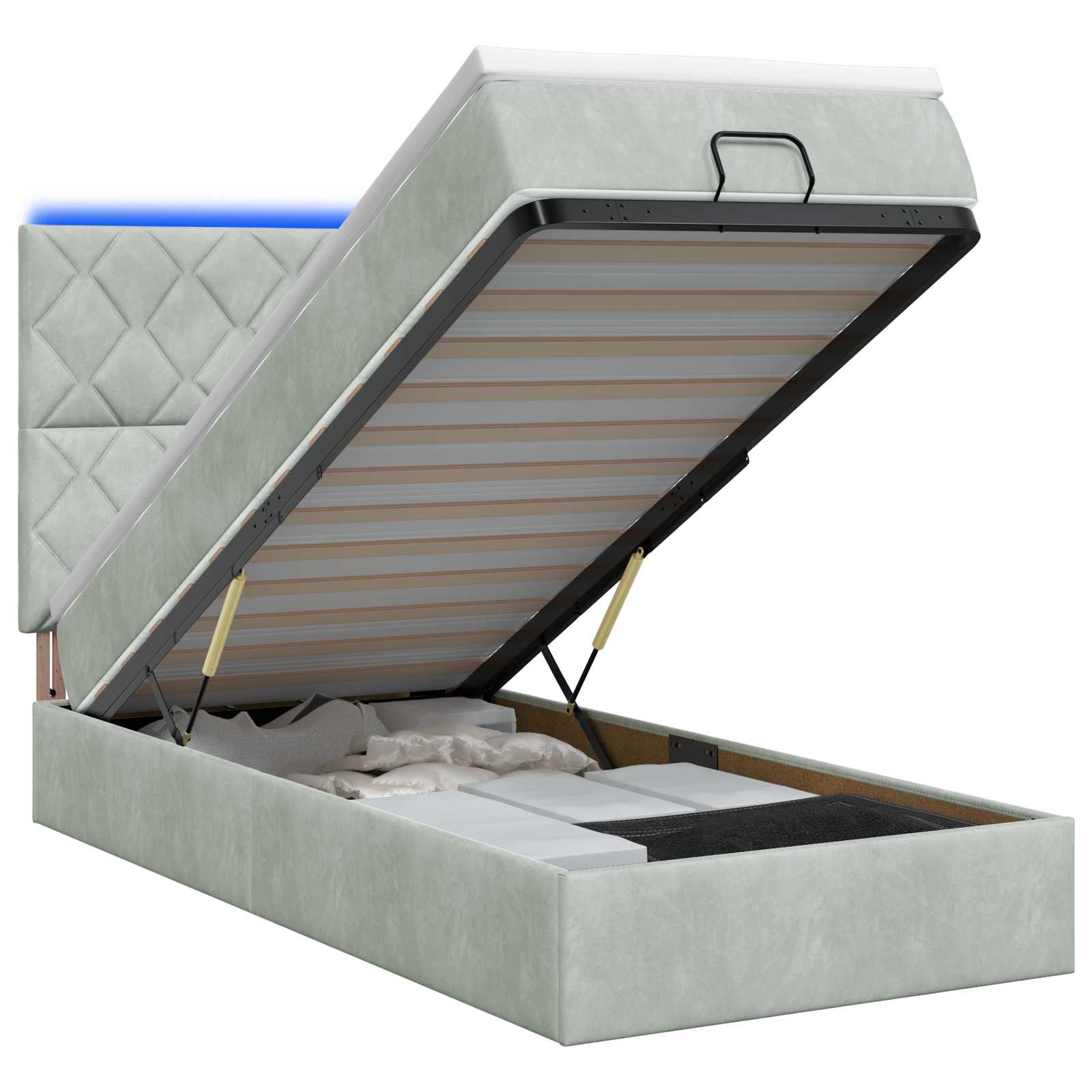 Ottoman Bed met Matrassen en LED Lichtgrijs 90 x 200 cm fluweel