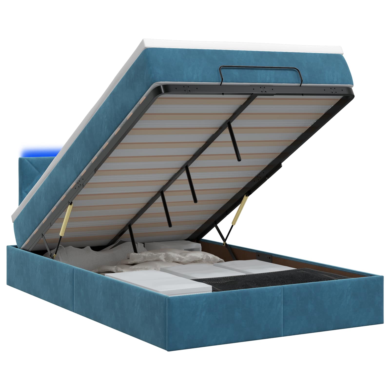 Ottoman Bed met Matrassen en LED Donkerblauw 120 x 190 cm