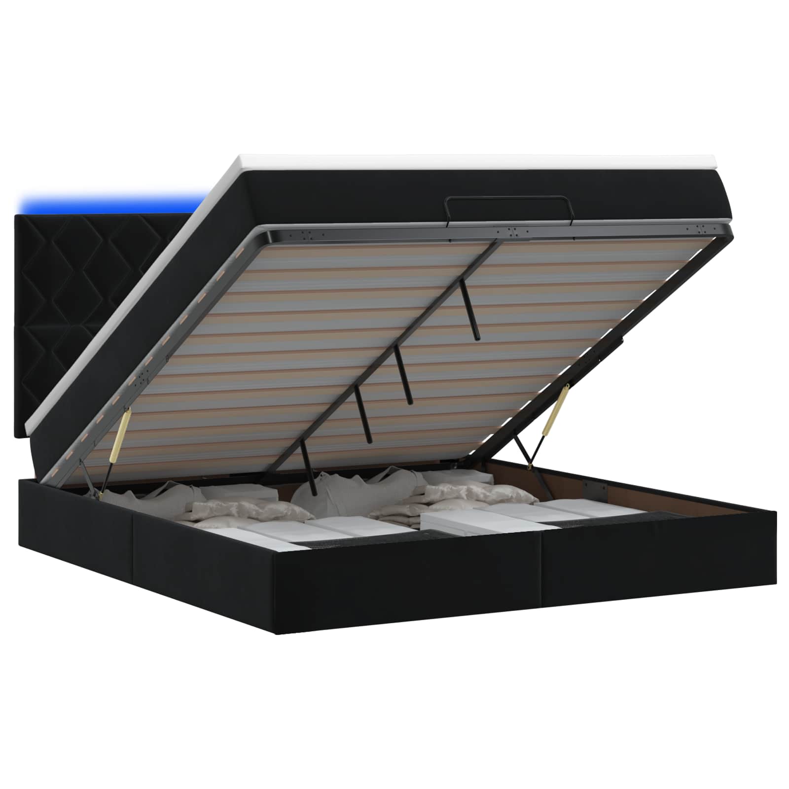Ottoman Bed met Matrassen en LED Zwart 140 x 200 cm fluweel