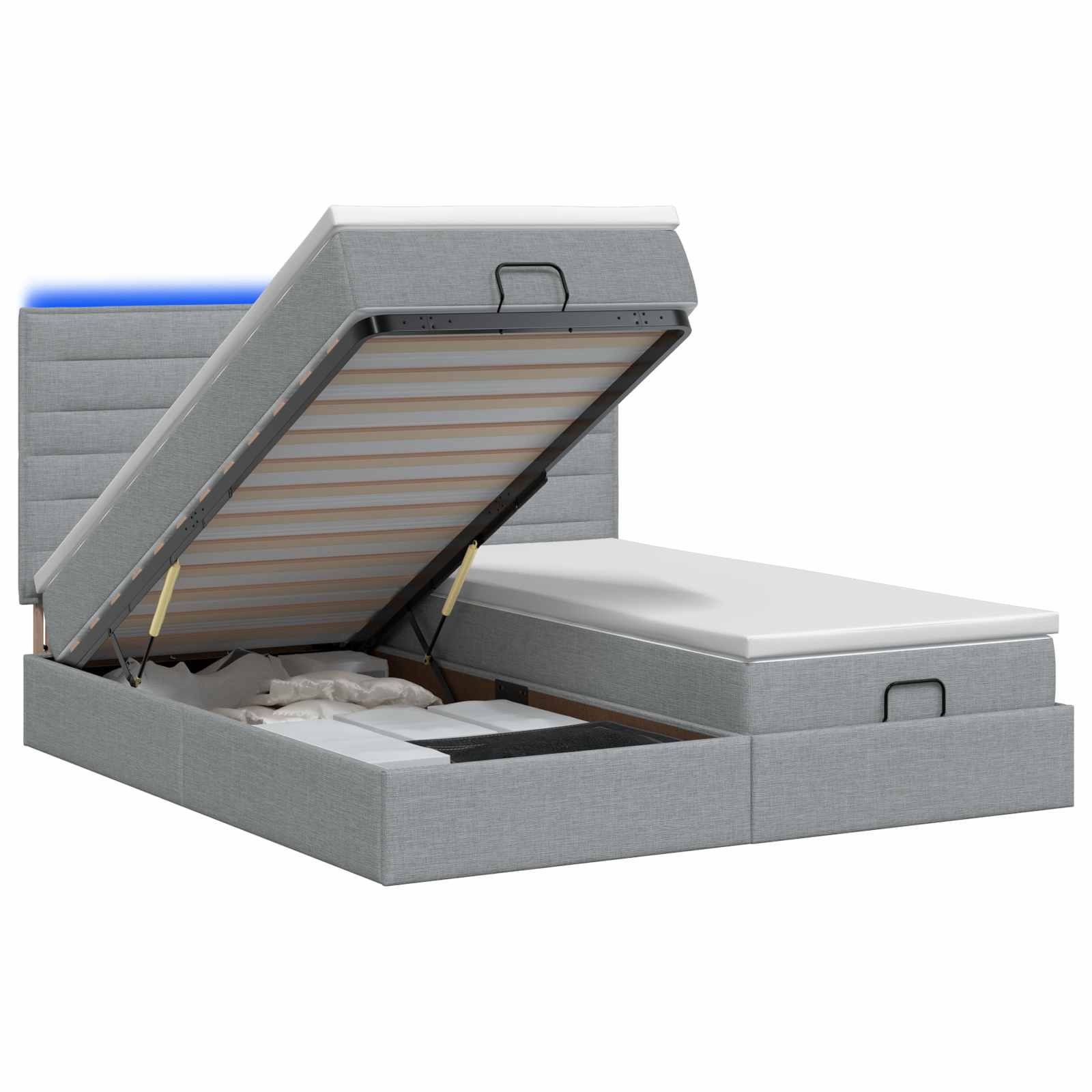 Ottoman Bed met Matrassen en LED Lichtgrijs 160 x 200 cm Stof