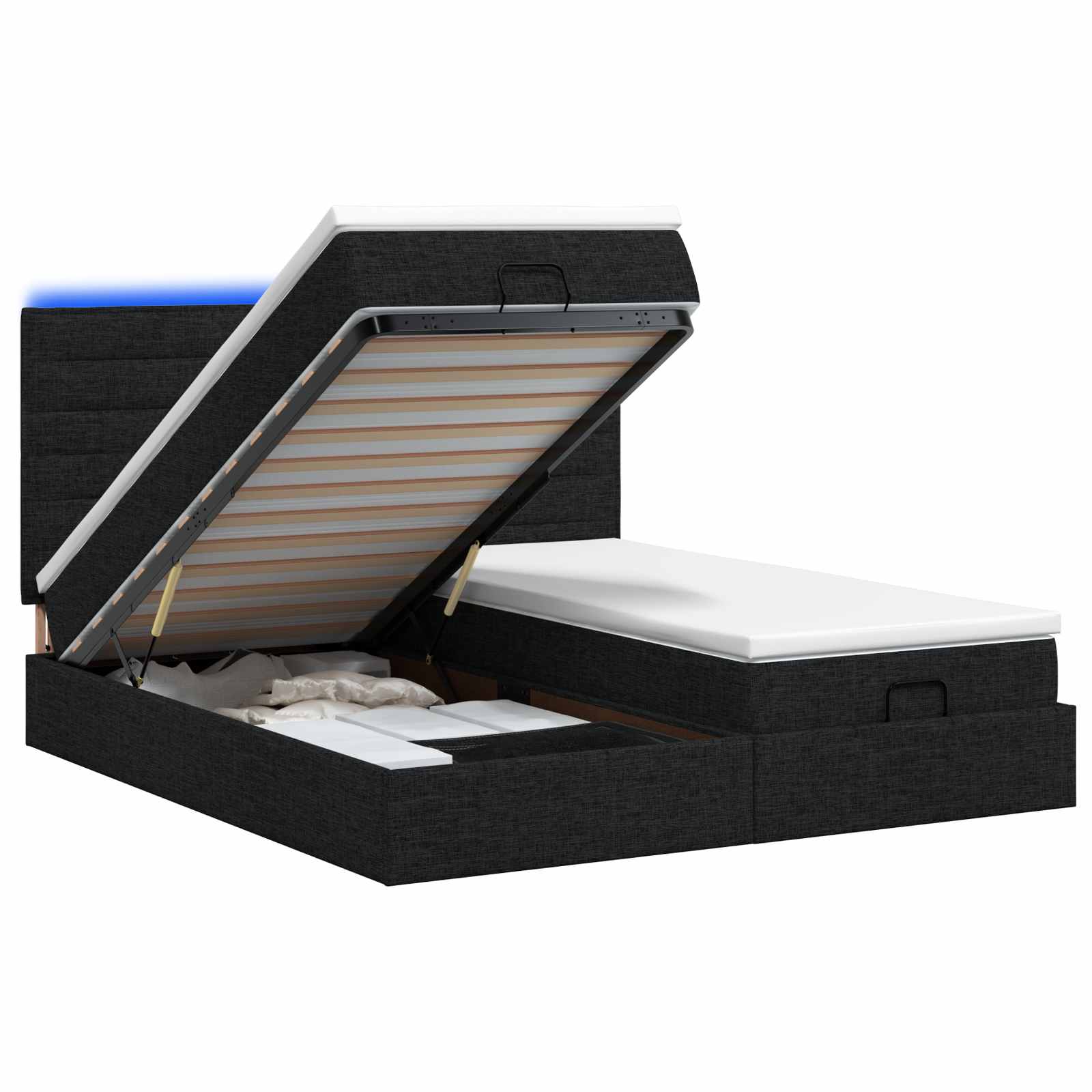 Ottoman Bed met Matrassen en LED Zwart 180 x 200 cm Stof