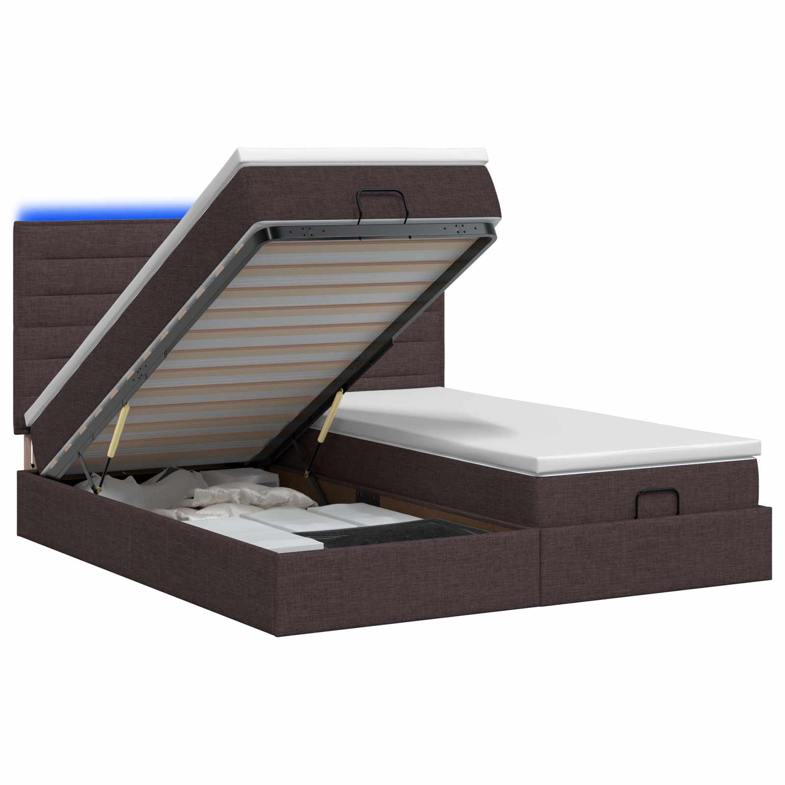 Ottoman Bed met Matrassen en LED Donkerbruin 200 x 200 cm Stof