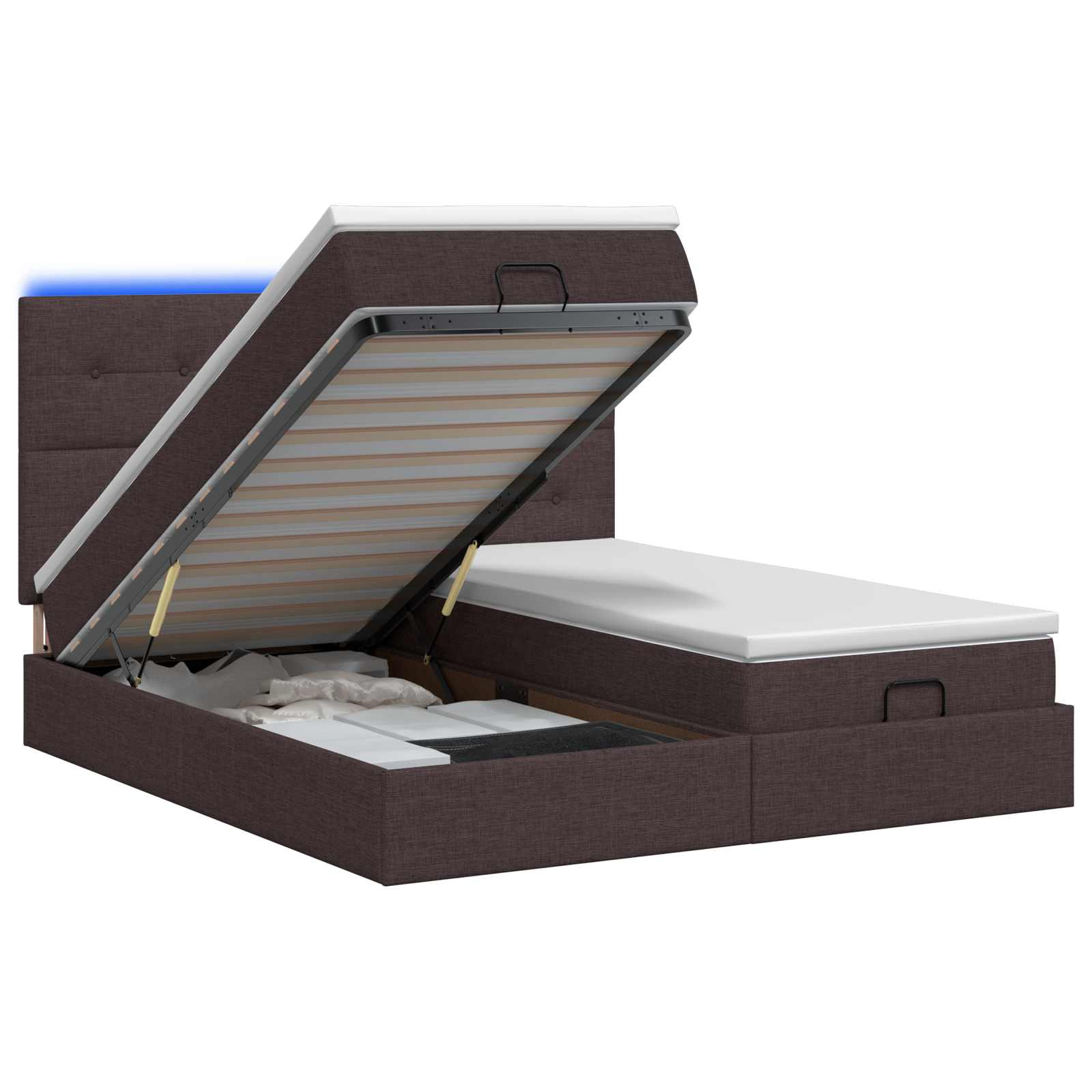 Ottoman Bed met Matrassen en LED Donkerbruin 160 x 200 cm Stof