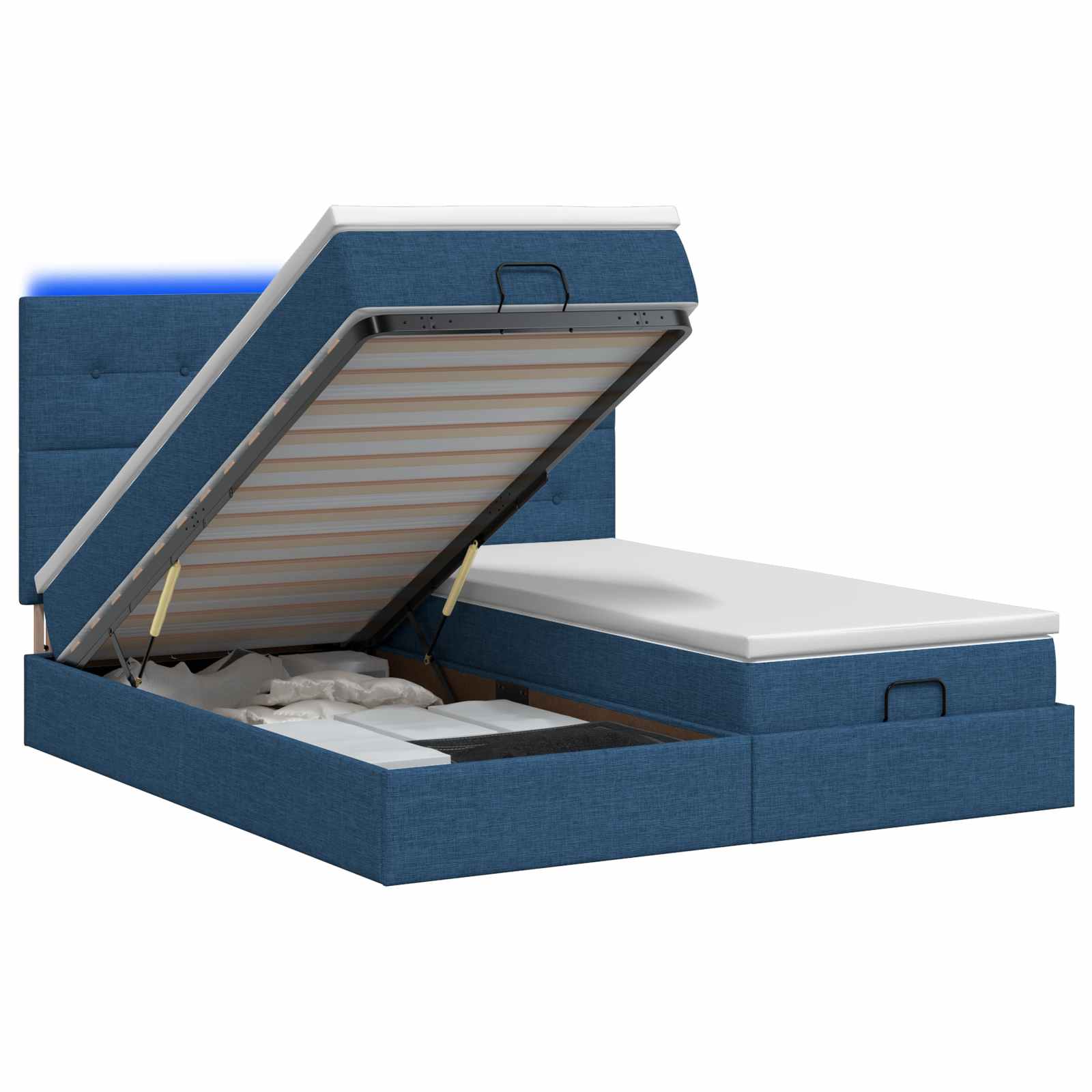 Ottoman Bed met Matrassen en LED Blauw 160 x 200 cm Stof