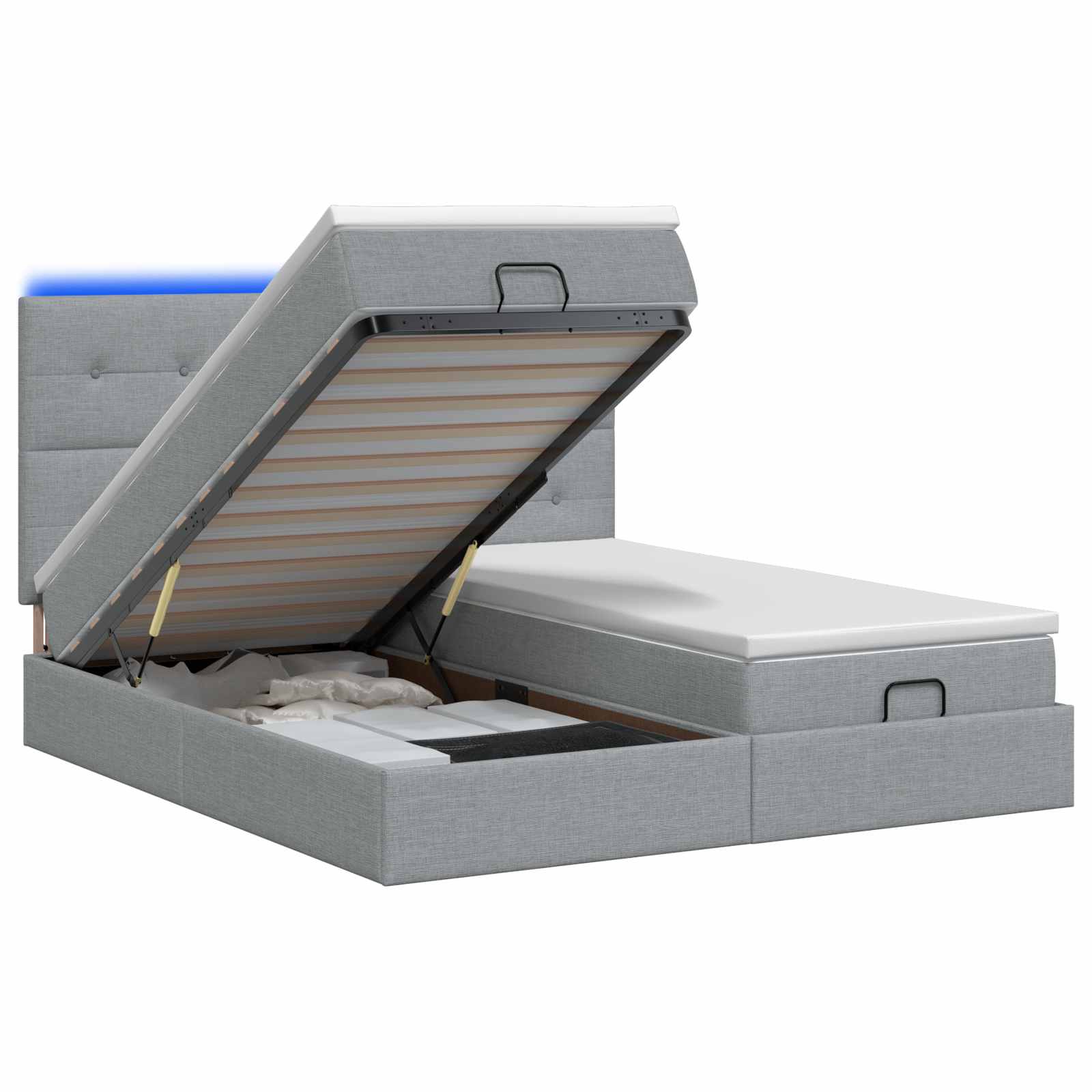Ottoman Bed met Matrassen en LED Lichtgrijs 180 x 200 cm Stof