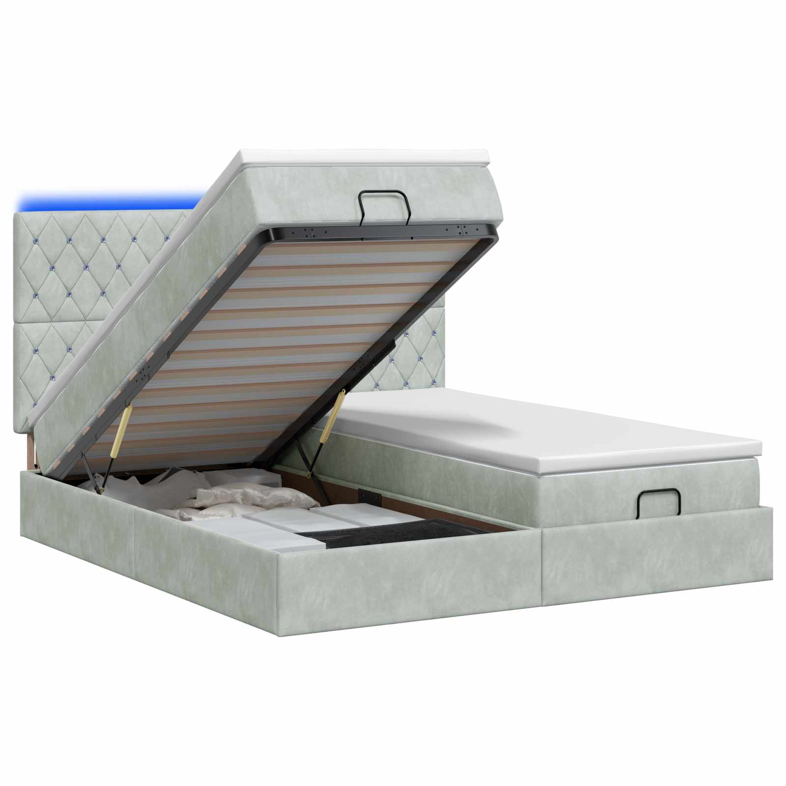 Ottoman Bed met Matrassen en LED Lichtgrijs 160 x 200 cm