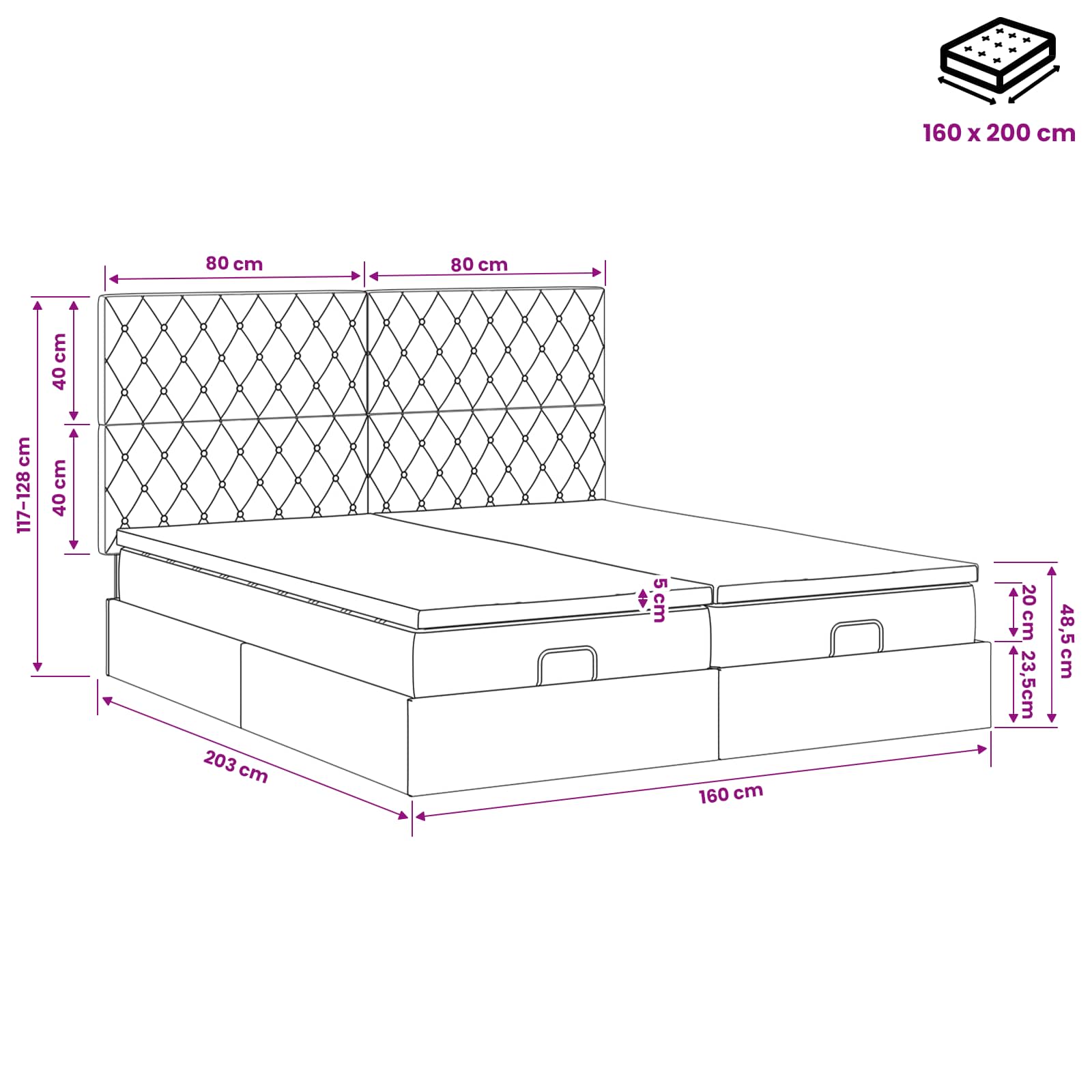 Ottoman Bed met Matrassen en LED Lichtgrijs 160 x 200 cm – afbeelding 12