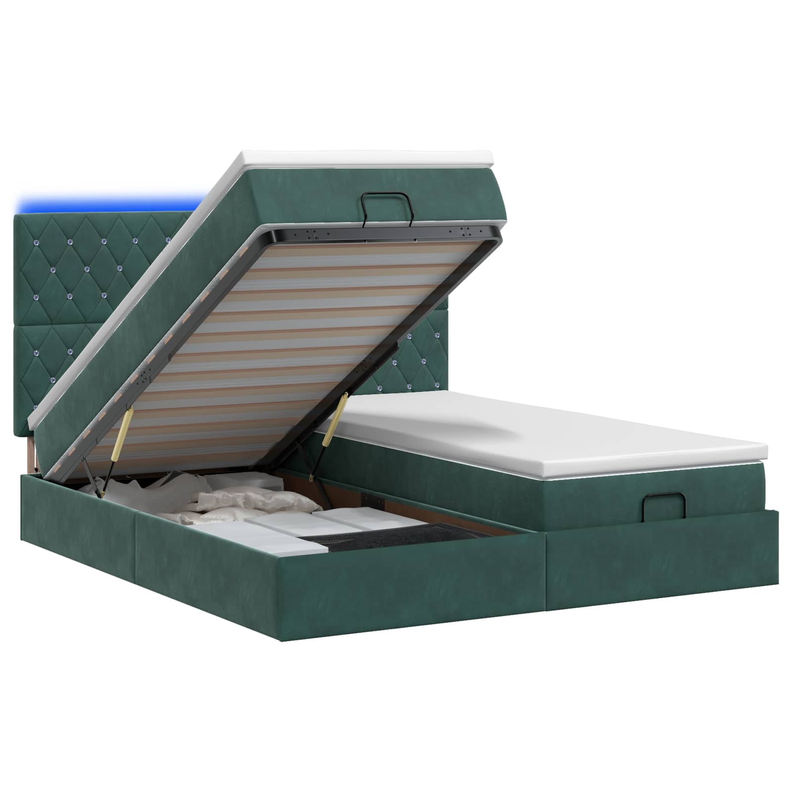 Ottoman Bed met Matrassen en LED Donkergroen 200 x 200 cm