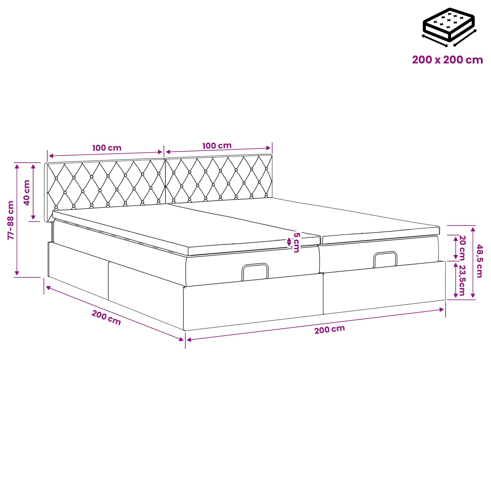 Ottoman Bed met Matrassen en LED Roze 200 x 200 cm fluweel – afbeelding 12