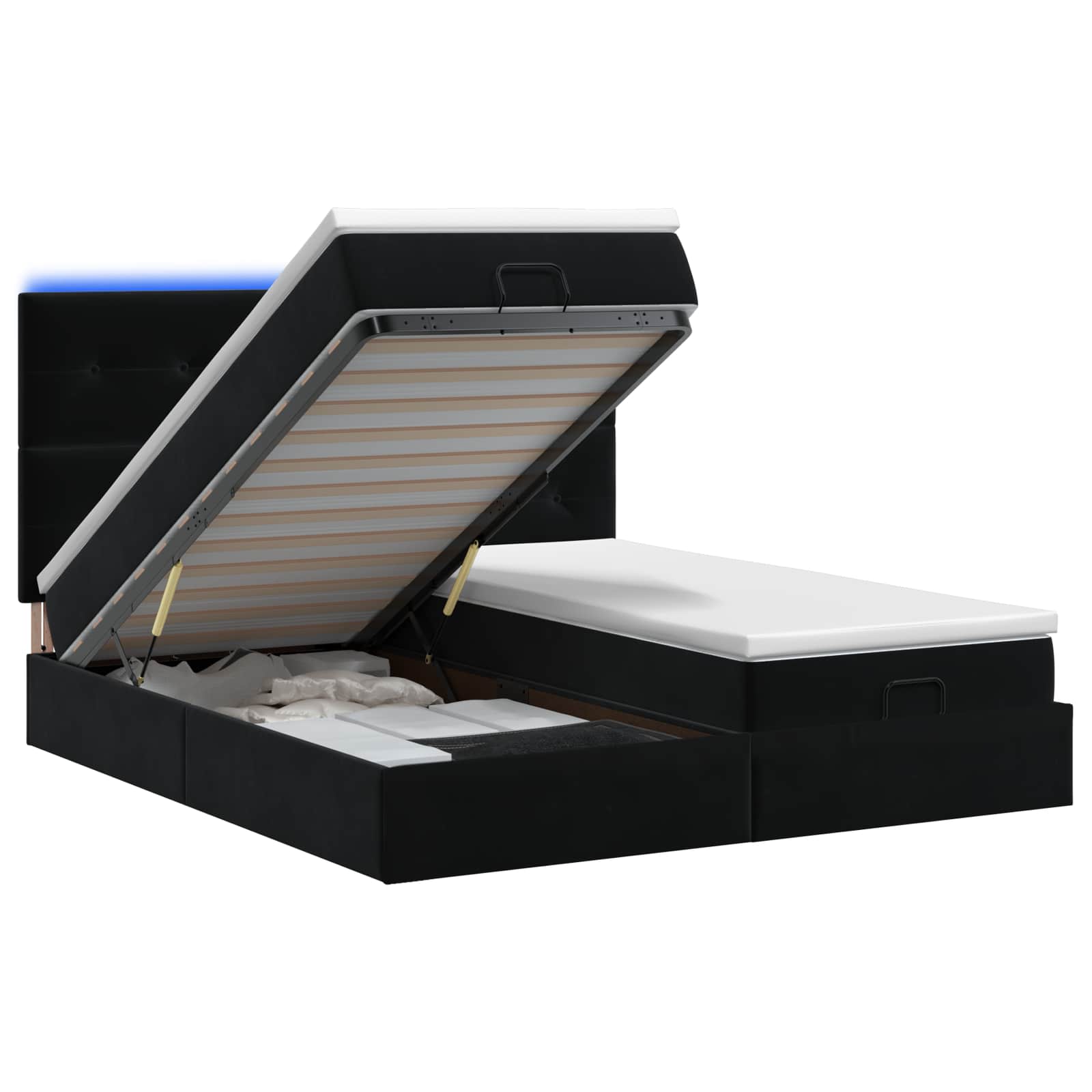 Ottoman Bed met Matrassen en LED Zwart 180 x 200 cm fluweel