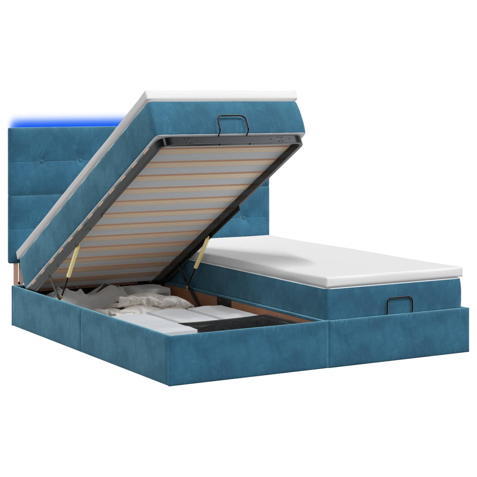 Ottoman Bed met Matrassen en LED Donkerblauw 180 x 200 cm