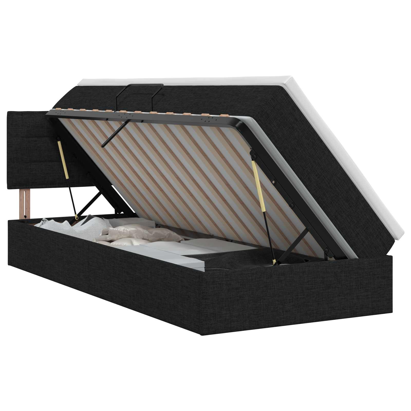 Opbergbed met matras met hoofdeinde Zwart 90 x 200 cm fluweel – afbeelding 1
