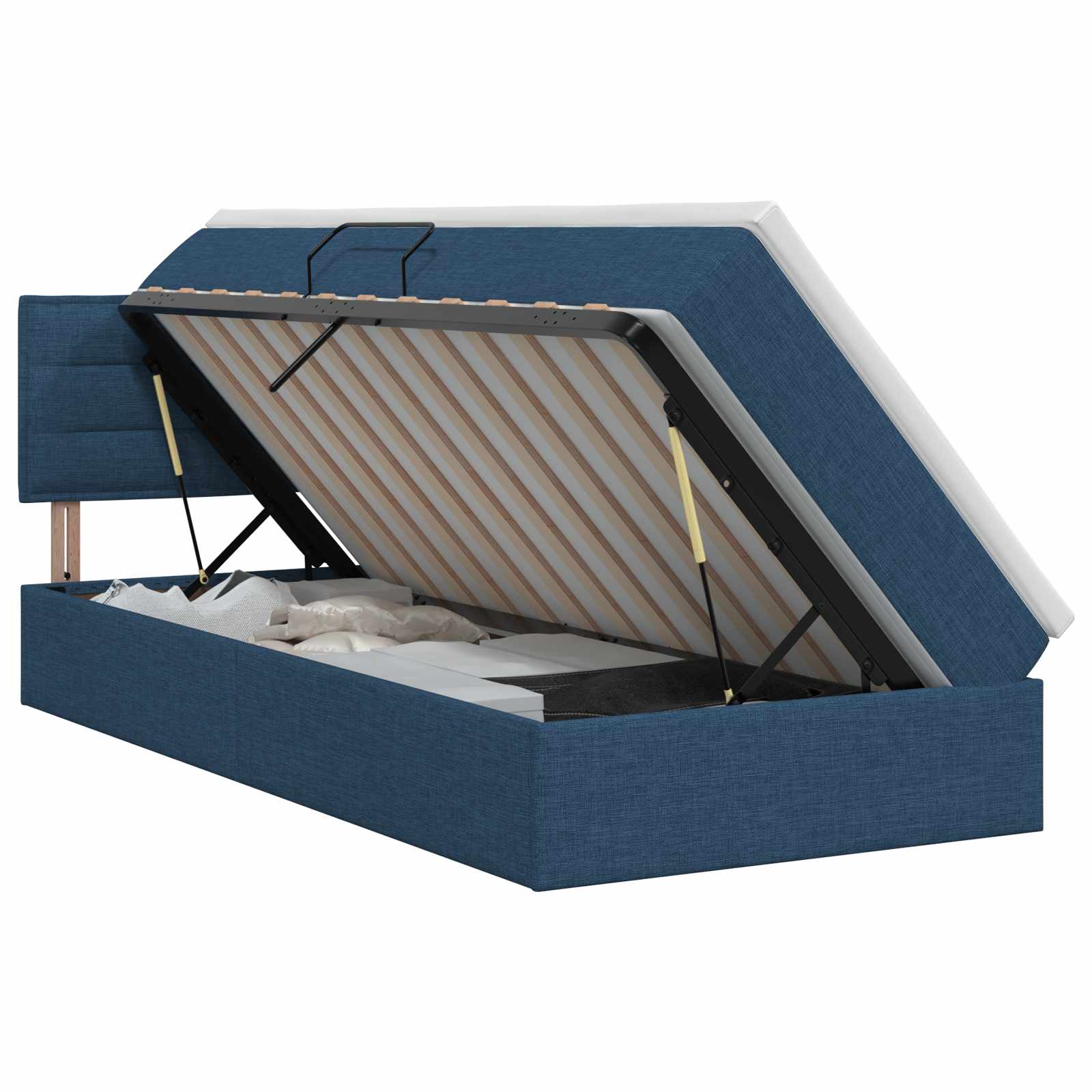 Opbergbed met matras met hoofdeinde Blauw 90 x 200 cm fluweel – afbeelding 1