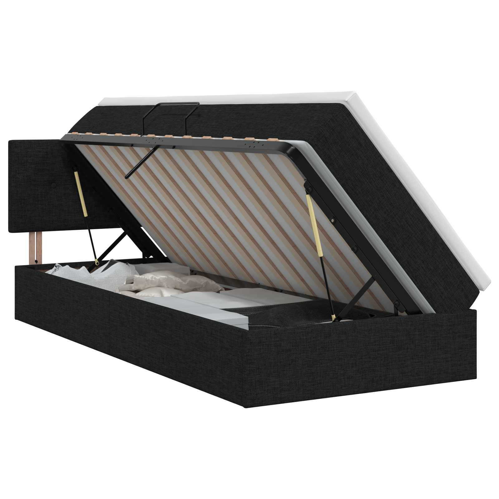Opbergbed met matras met hoofdeinde Zwart 90 x 190 cm fluweel – afbeelding 1