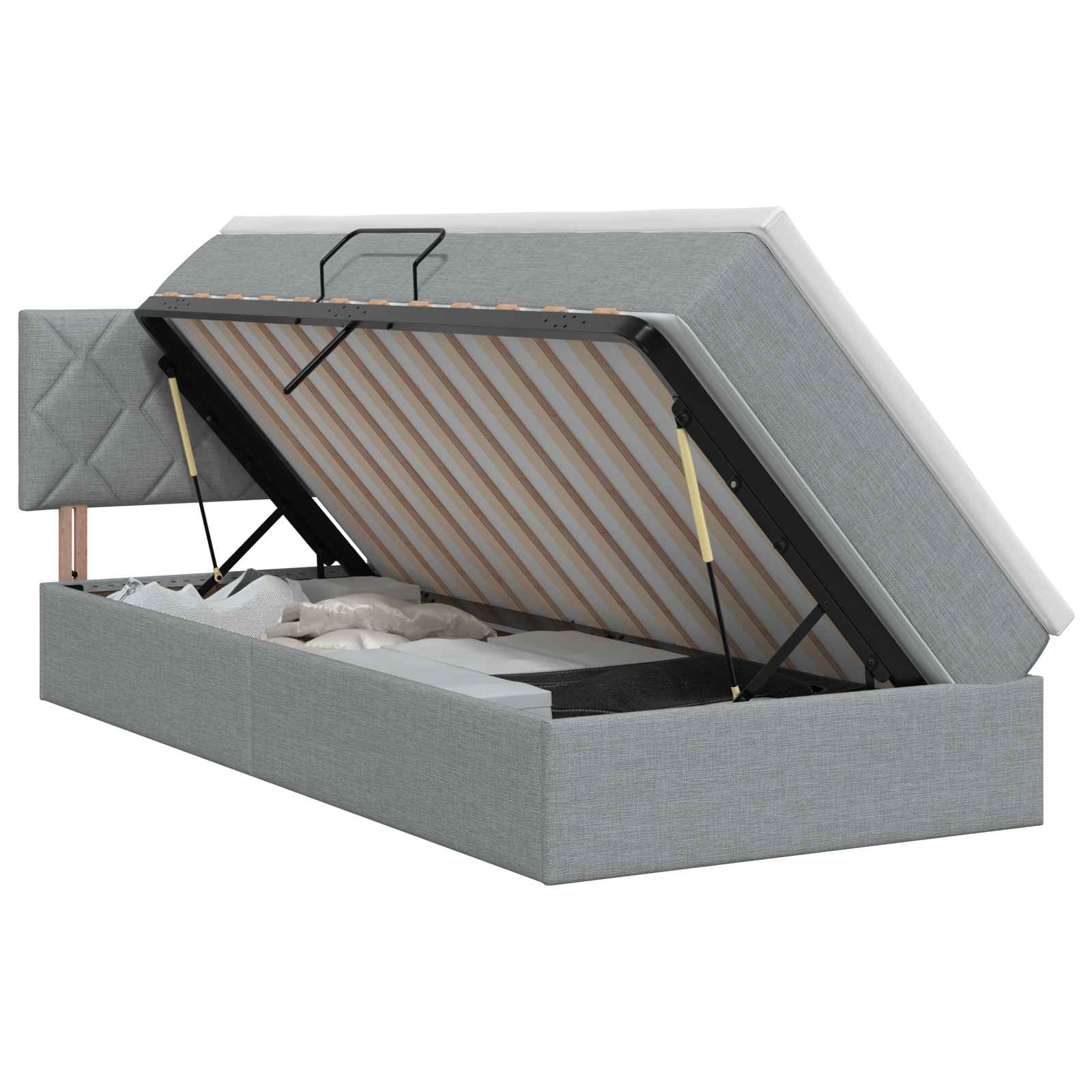 Opbergbed met matras Lichtgrijs 90 x 200 cm fluweel – afbeelding 1