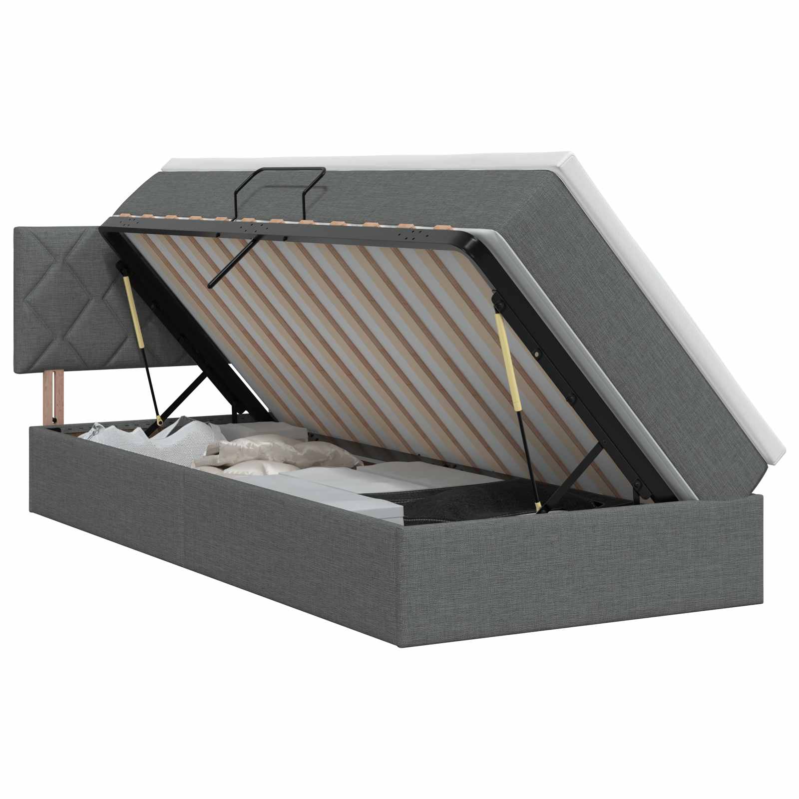 Opbergbed met matras Donkergrijs 90 x 200 cm fluweel – afbeelding 1