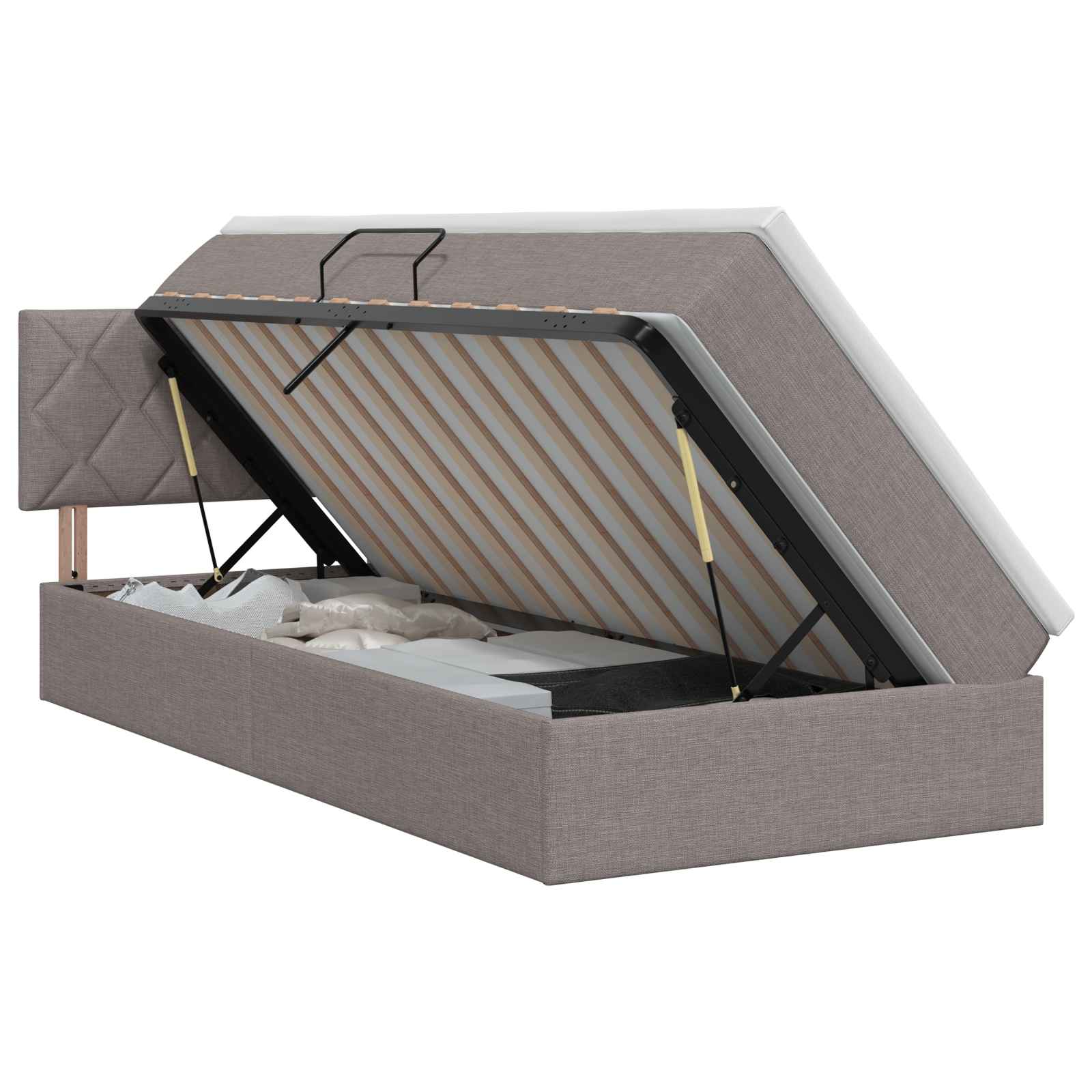 Opbergbed met matras met hoofdeinde Taupe 90 x 200 cm fluweel – afbeelding 1