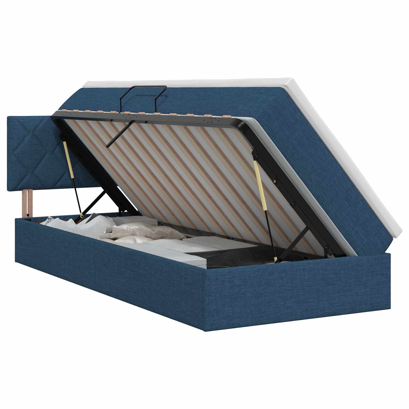 Opbergbed met matras met hoofdeinde Blauw 90 x 200 cm fluweel – afbeelding 1