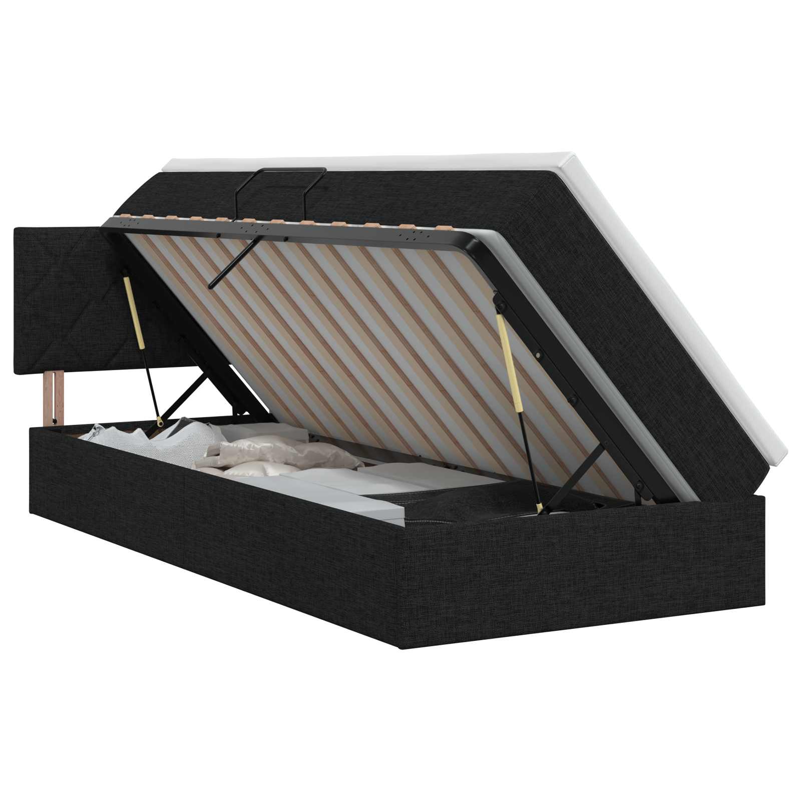 Opbergbed met matras met hoofdeinde Zwart 100 x 200 cm fluweel – afbeelding 1