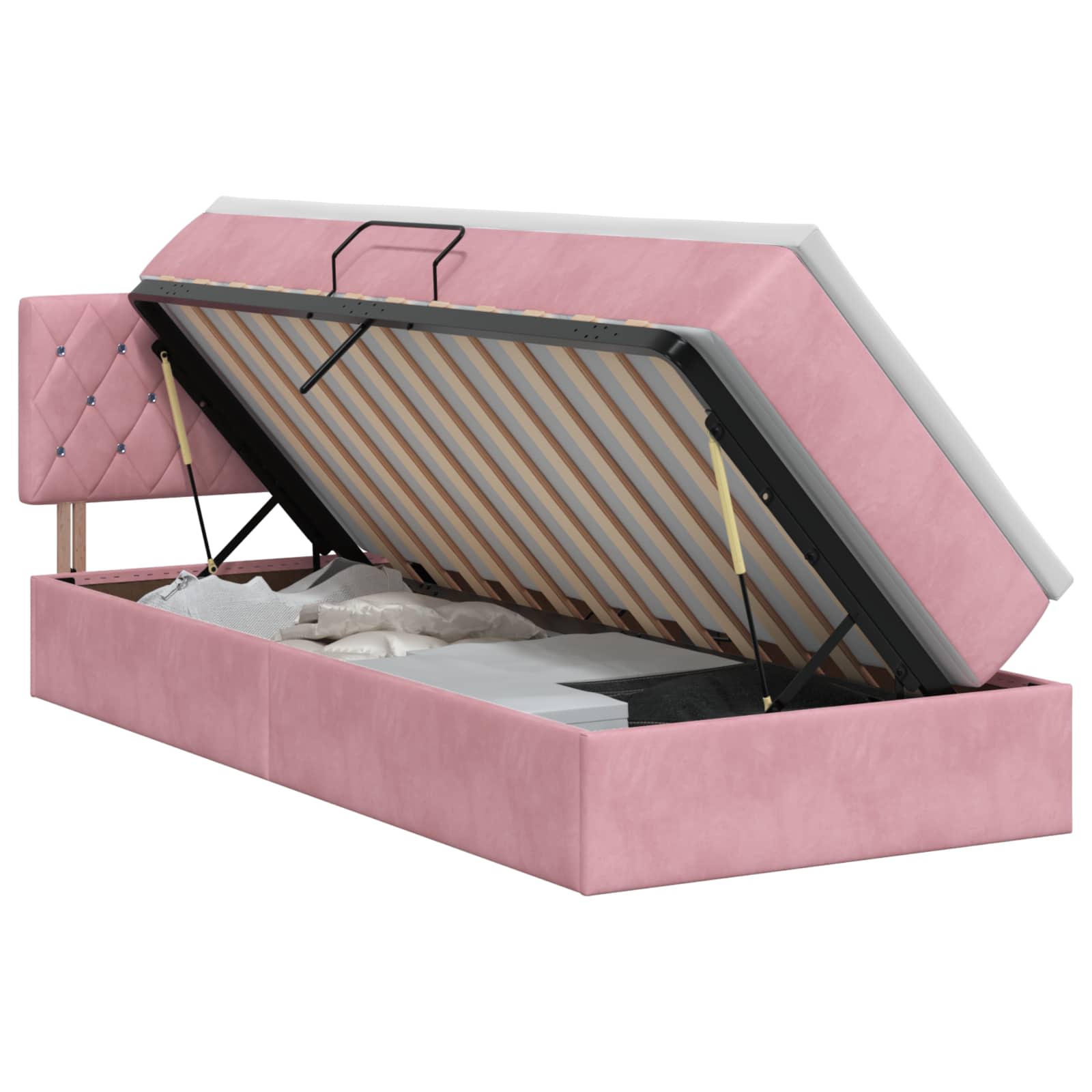 Opslag bed met hoofdeinde Roze 90 x 200 cm Fluweel