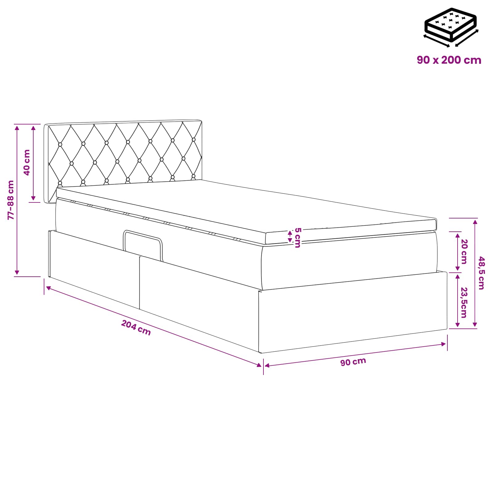 Opslag bed met hoofdeinde Roze 90 x 200 cm Fluweel – afbeelding 11