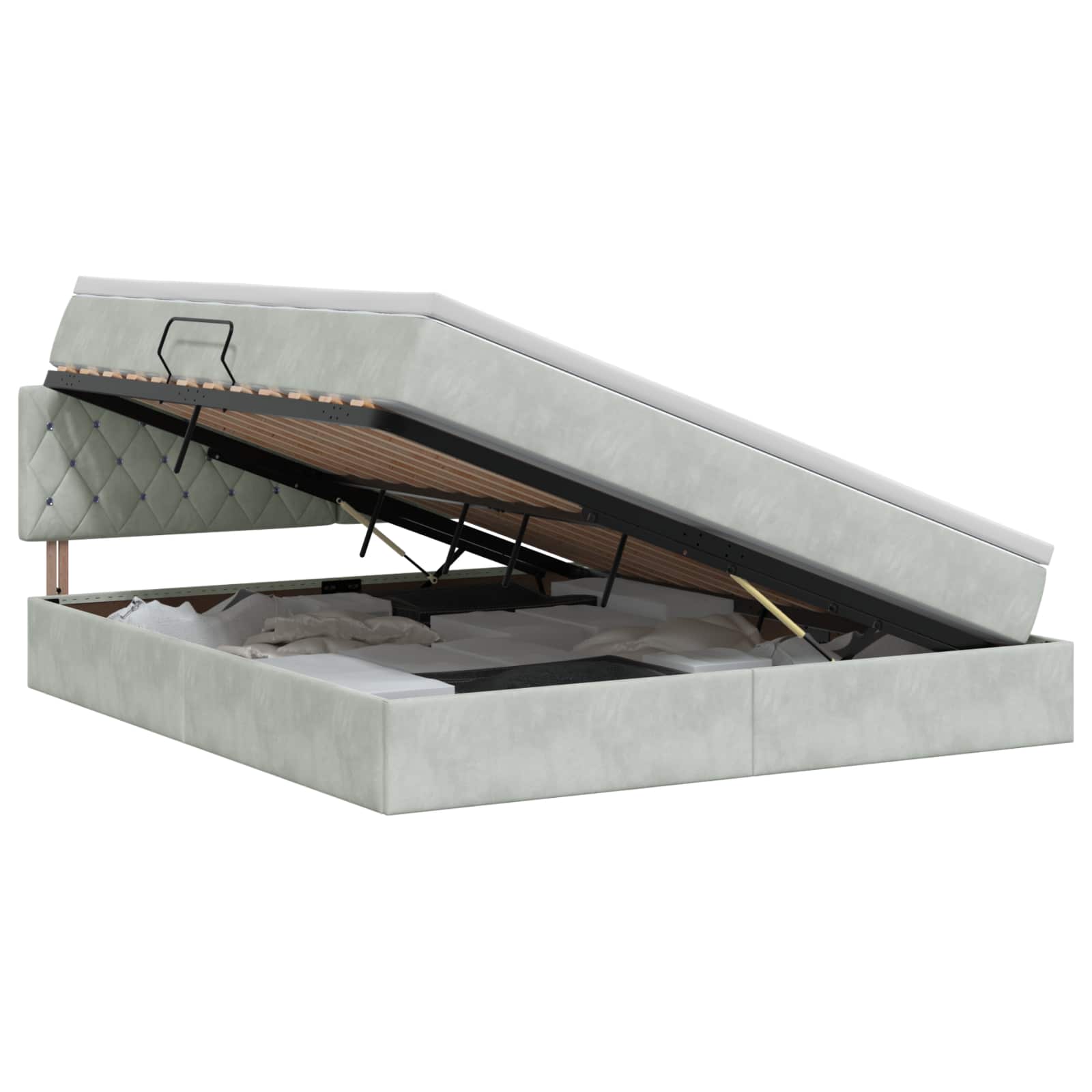 Opslag bed met hoofdeinde Lichtgrijs 140 x 190 cm Fluweel – afbeelding 1