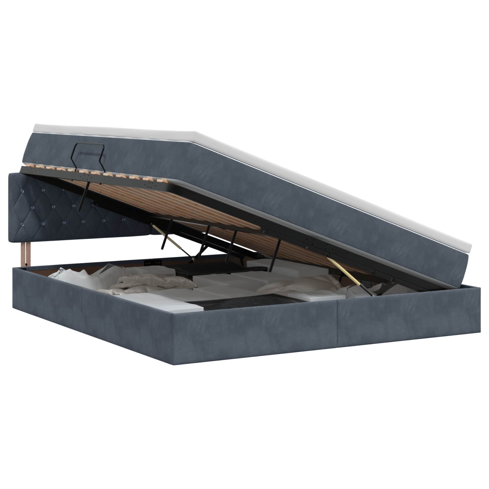 Opslag bed met hoofdeinde Donkergrijs 140 x 190 cm Fluweel – afbeelding 1