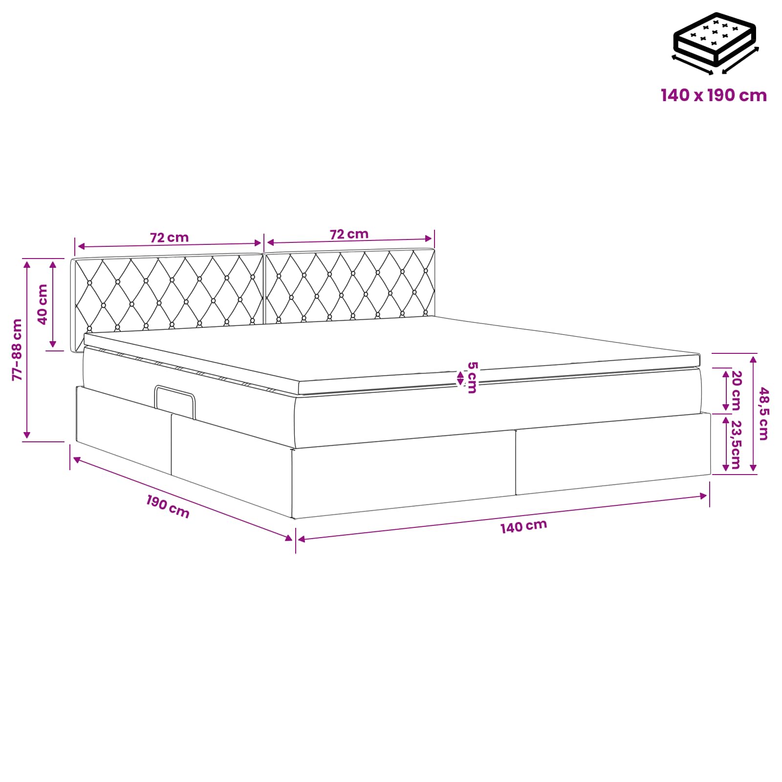 Opslag bed met hoofdeinde Donkergrijs 140 x 190 cm Fluweel – afbeelding 11