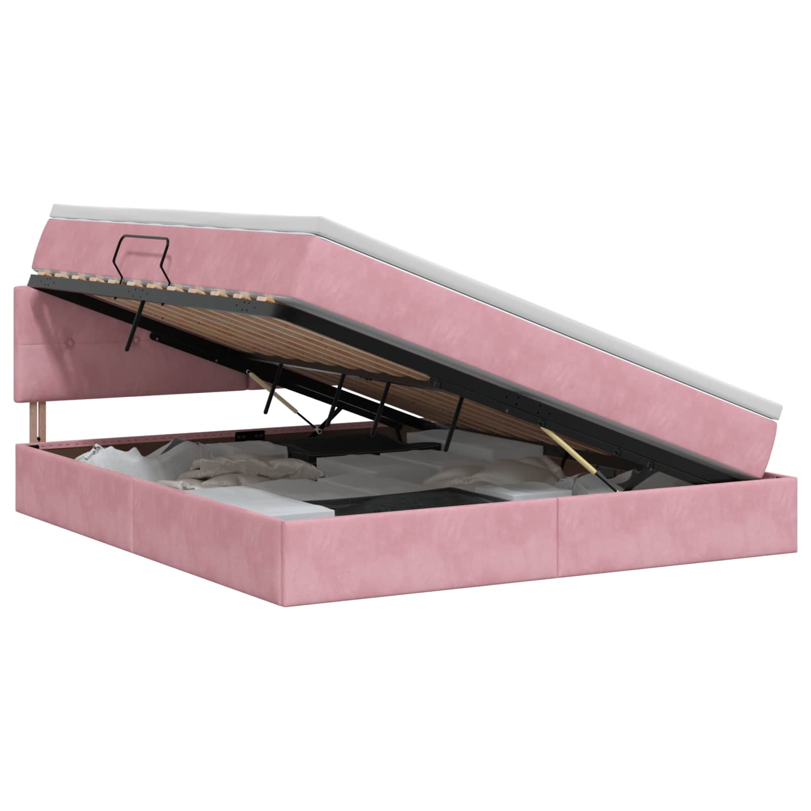 Opslag bed met hoofdeinde Roze 160 x 200 cm Fluweel – afbeelding 1