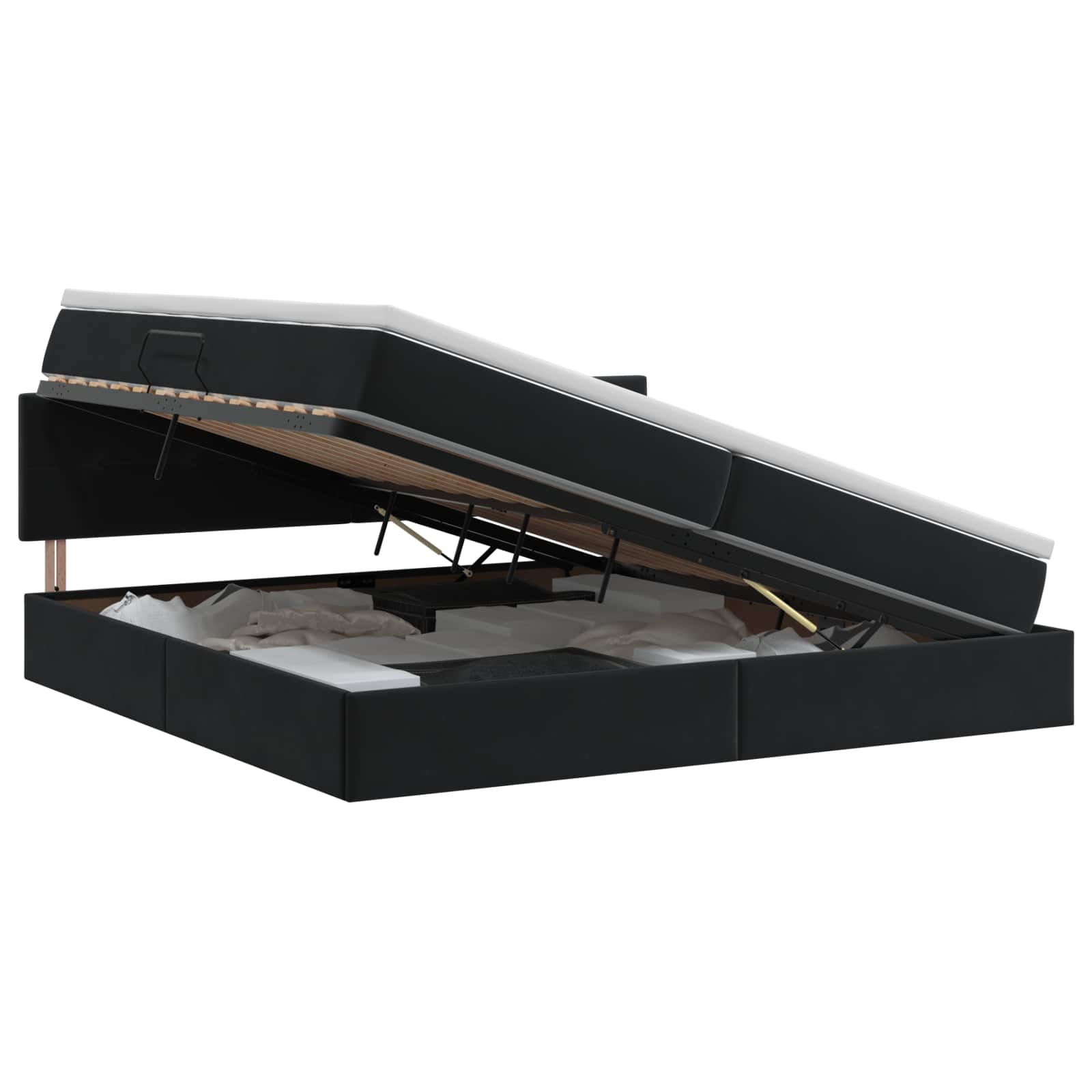 Opslag bed met hoofdeinde Zwart 200 x 200 cm Fluweel – afbeelding 1