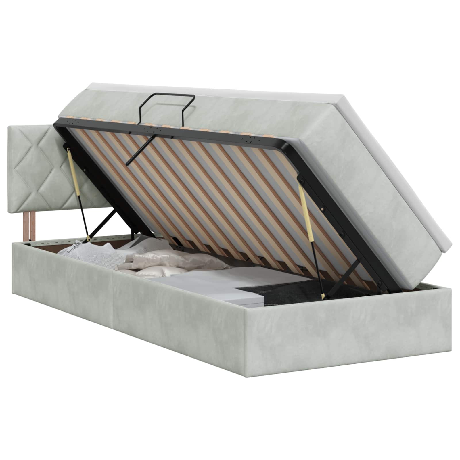 Opslag bed met hoofdeinde Lichtgrijs 100 x 200 cm Fluweel – afbeelding 1