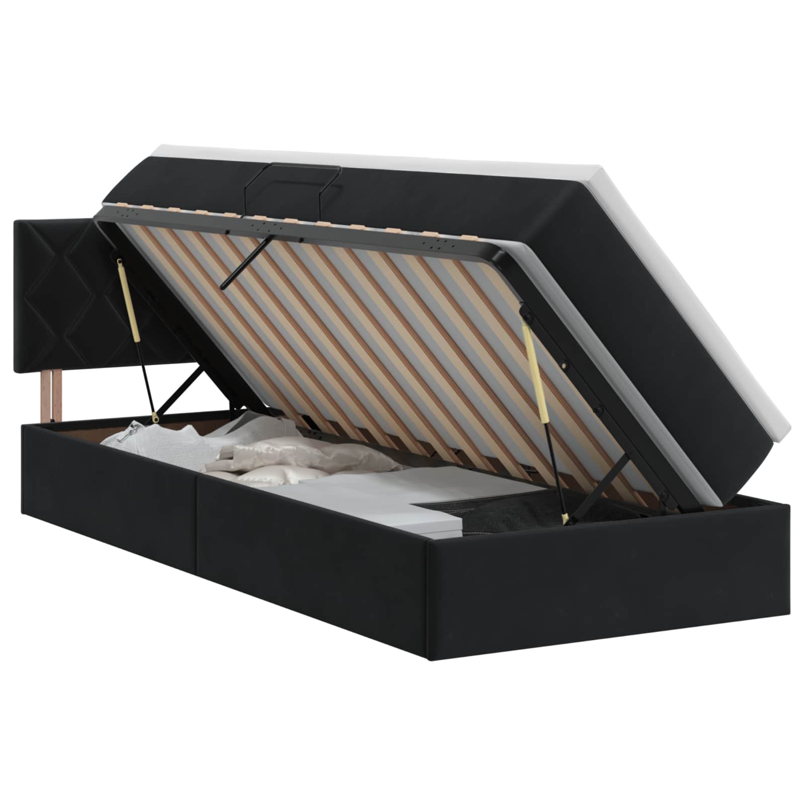 Opslag bed met hoofdeinde Zwart 100 x 200 cm Fluweel – afbeelding 1