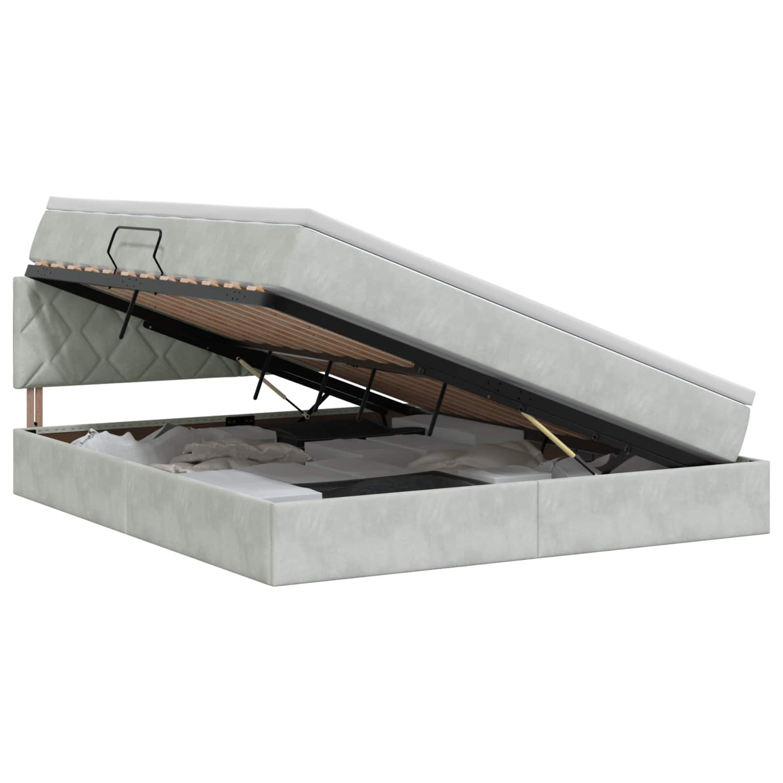 Opslag bed met hoofdeinde Lichtgrijs 140 x 190 cm Fluweel – afbeelding 1
