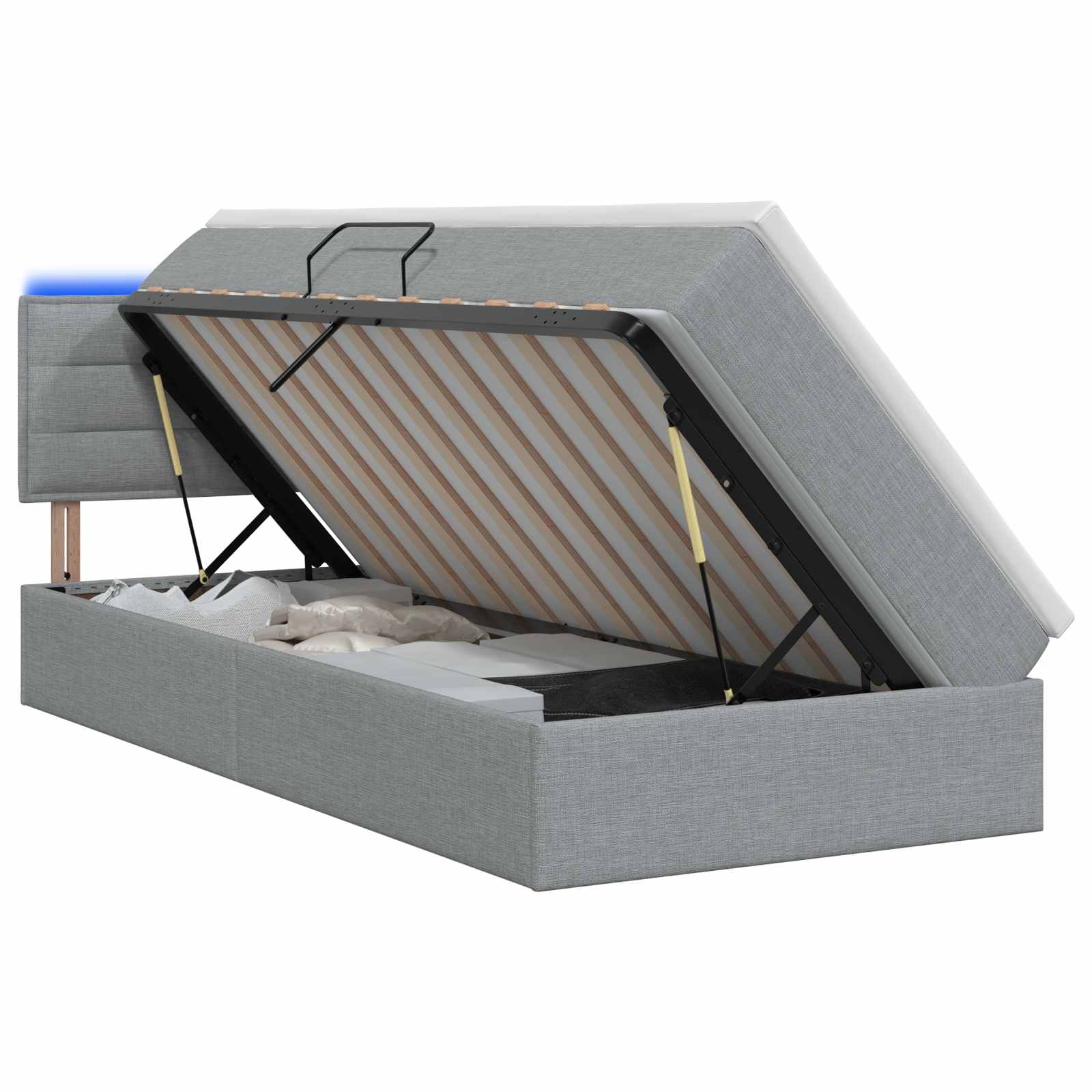 LED Opslagbed met Matras Lichtgrijs 90 x 200 cm Stof – afbeelding 1