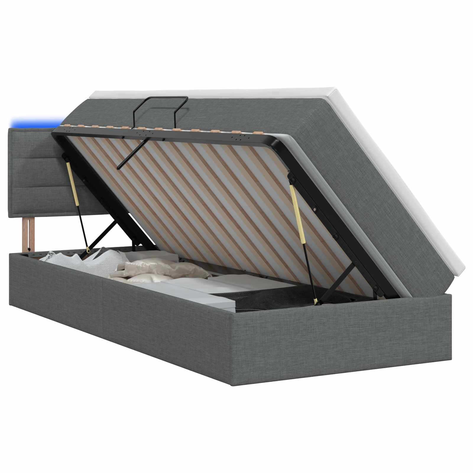 LED Opslagbed met Matras Donkergrijs 90 x 200 cm Stof – afbeelding 1