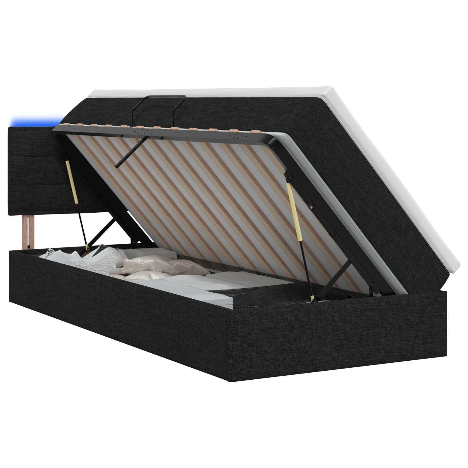 LED Opslagbed met Matras Zwart 90 x 200 cm Stof – afbeelding 1