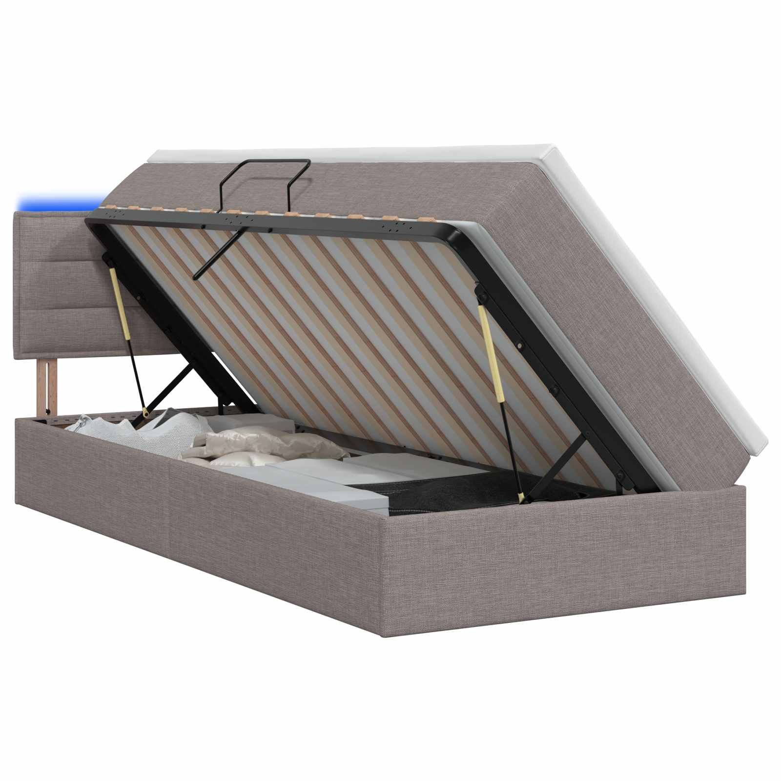 LED Opslagbed met Matras Taupe 90 x 200 cm Stof – afbeelding 1