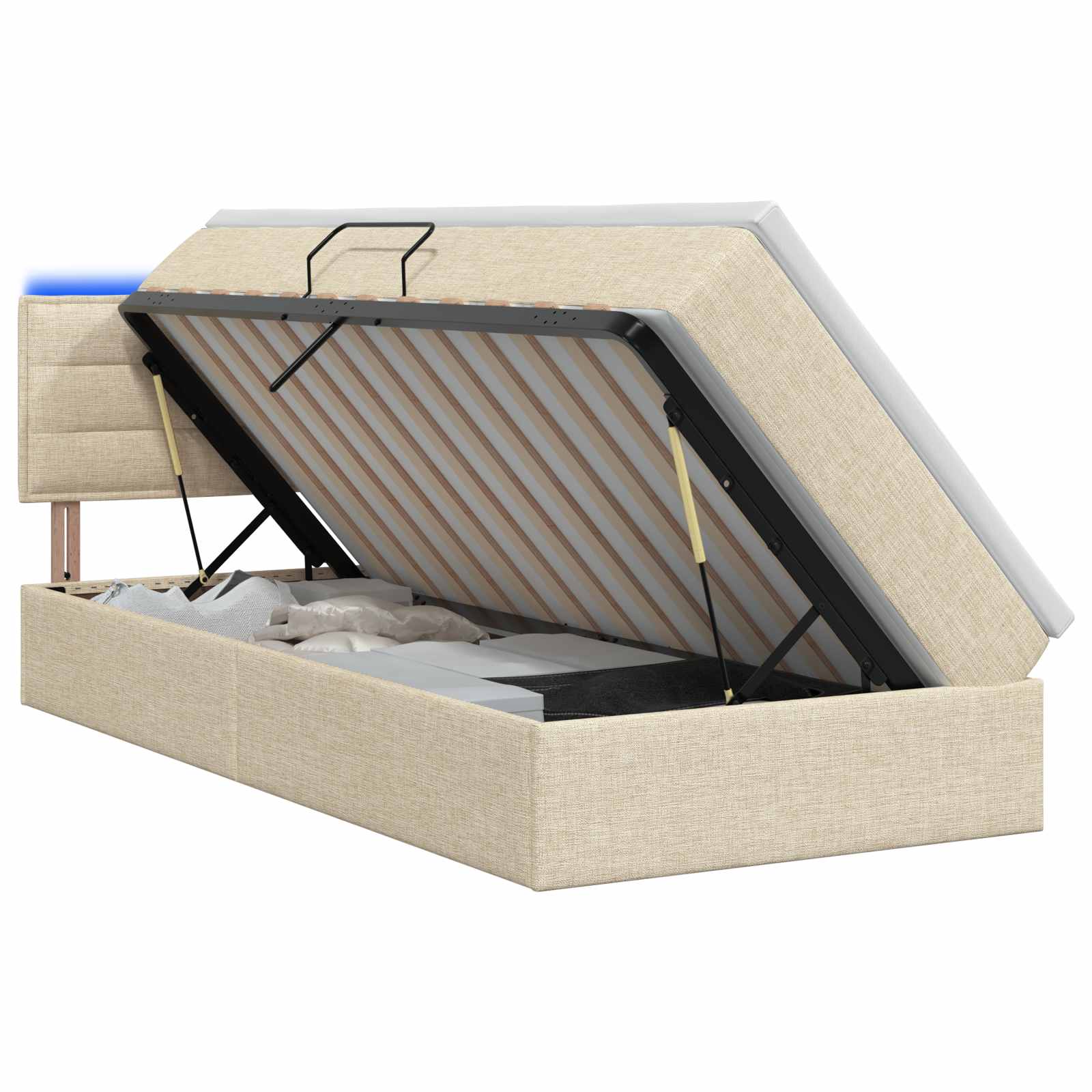 LED Opslagbed met Matras Crèmekleurig 90 x 200 cm Stof – afbeelding 1