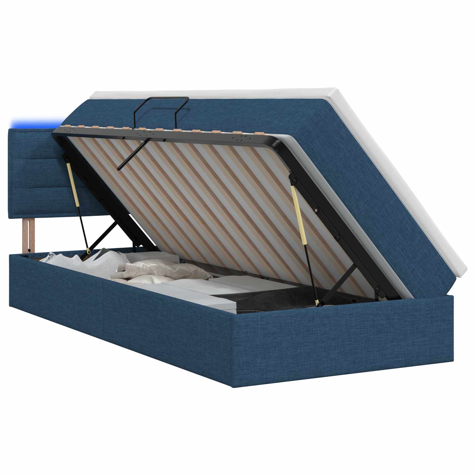 LED Opslagbed met Matras Blauw 90 x 200 cm Stof – afbeelding 1