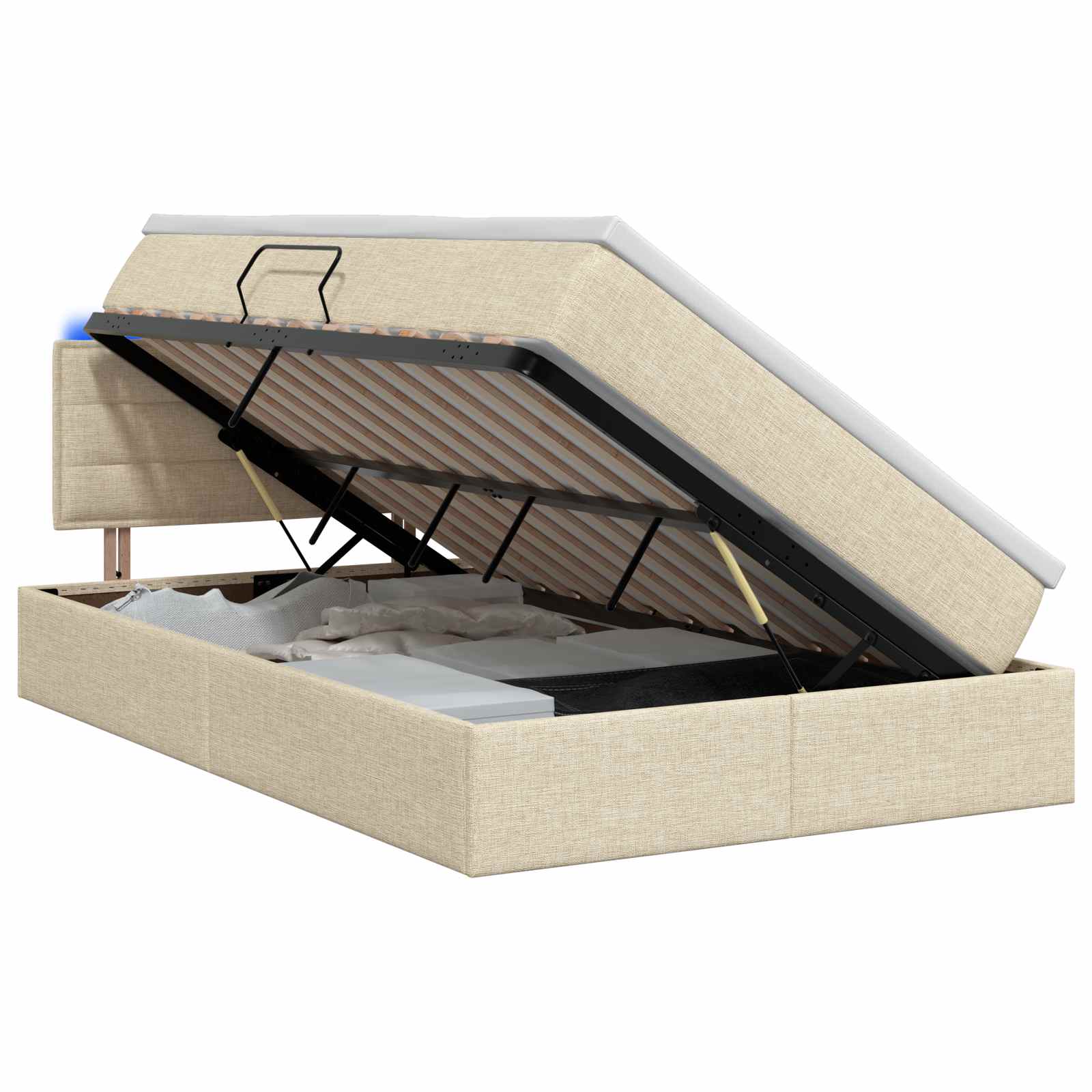 LED Opslagbed met Matras Crèmekleurig 120 x 190 cm Stof