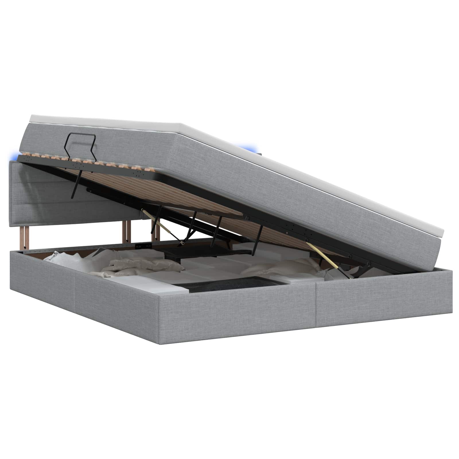 LED Opslagbed met Matras Lichtgrijs 140 x 200 cm Stof – afbeelding 1