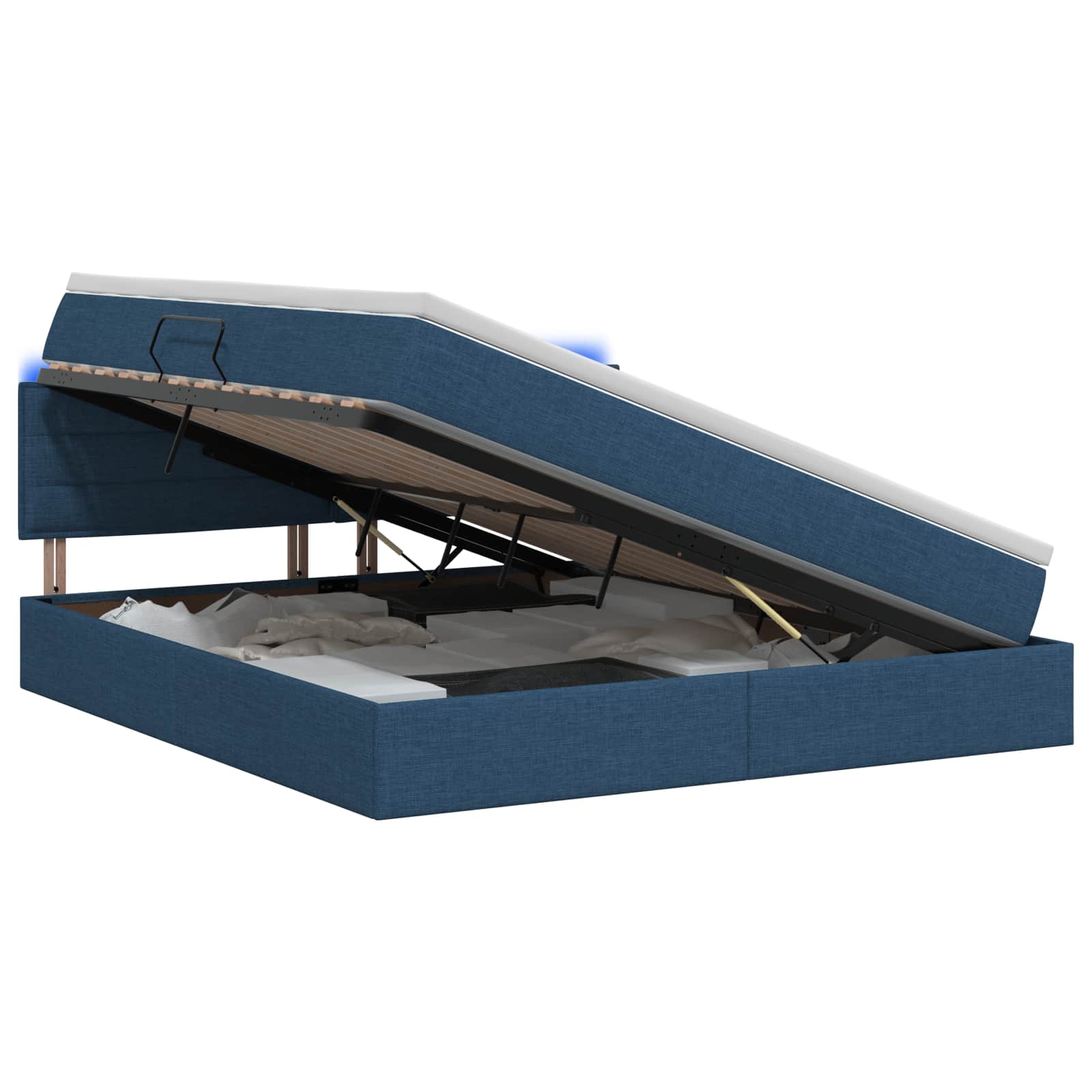 LED Opslagbed met Matras Blauw 140 x 200 cm Stof – afbeelding 1