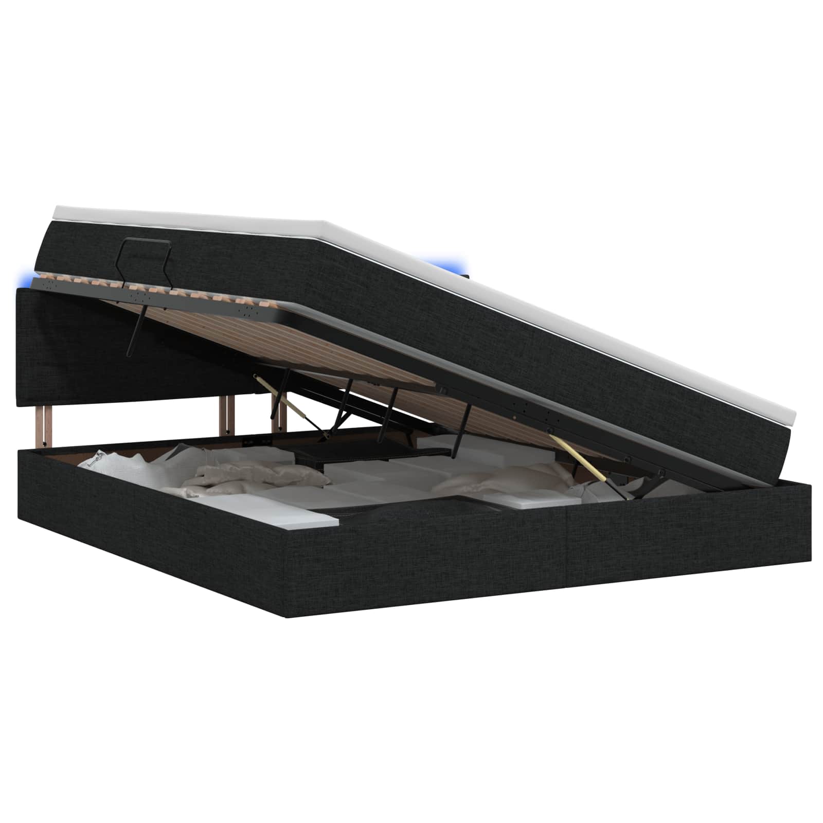 LED Opslagbed met Matras Zwart 180 x 200 cm Stof – afbeelding 1
