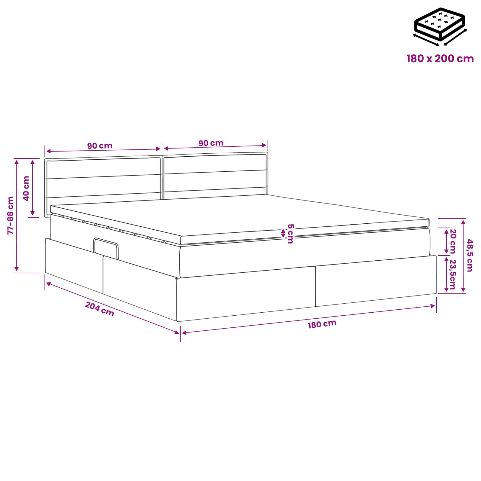 LED Opslagbed met Matras Taupe 180 x 200 cm Stof – afbeelding 12