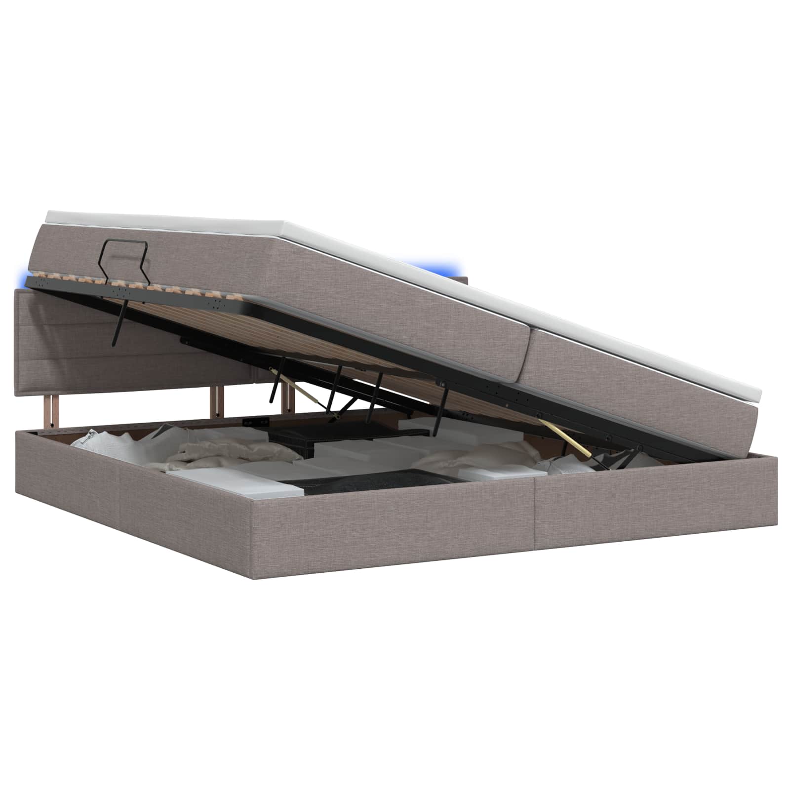 LED Opslagbed met Matras Taupe 200 x 200 cm Stof