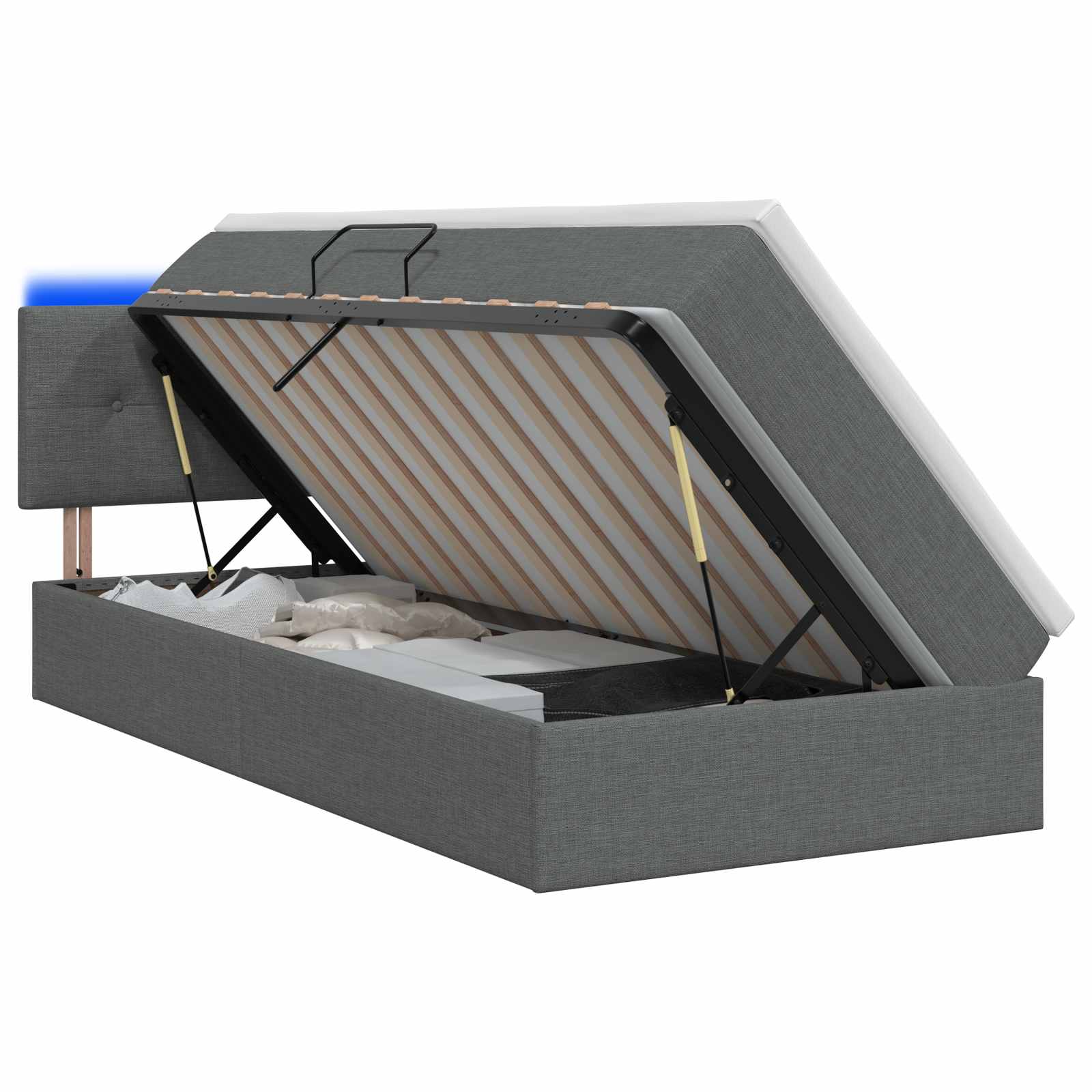 LED Opslagbed met Matras Donkergrijs 100 x 200 cm Stof – afbeelding 1