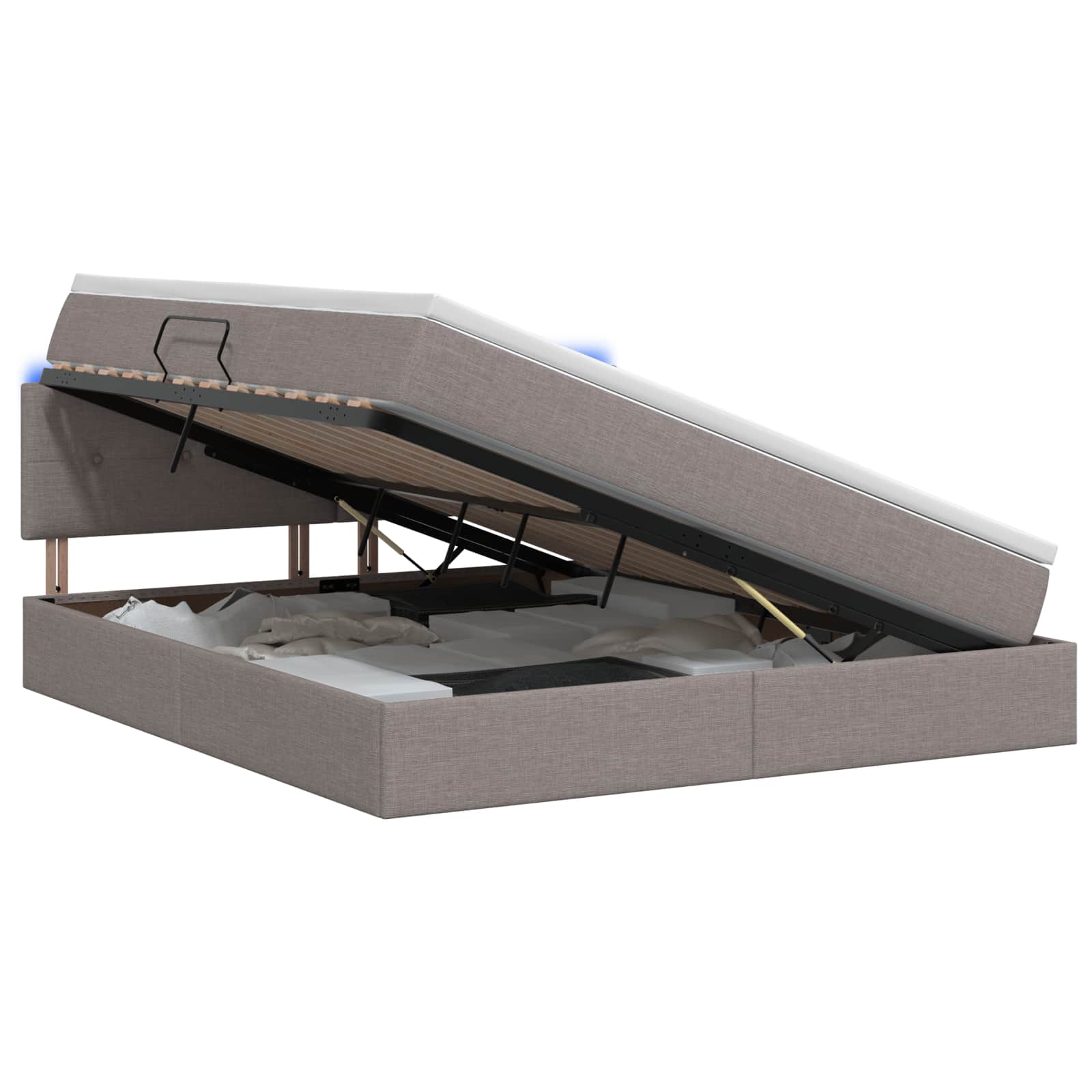LED Opslagbed met Matras Taupe 140 x 200 cm Stof – afbeelding 1