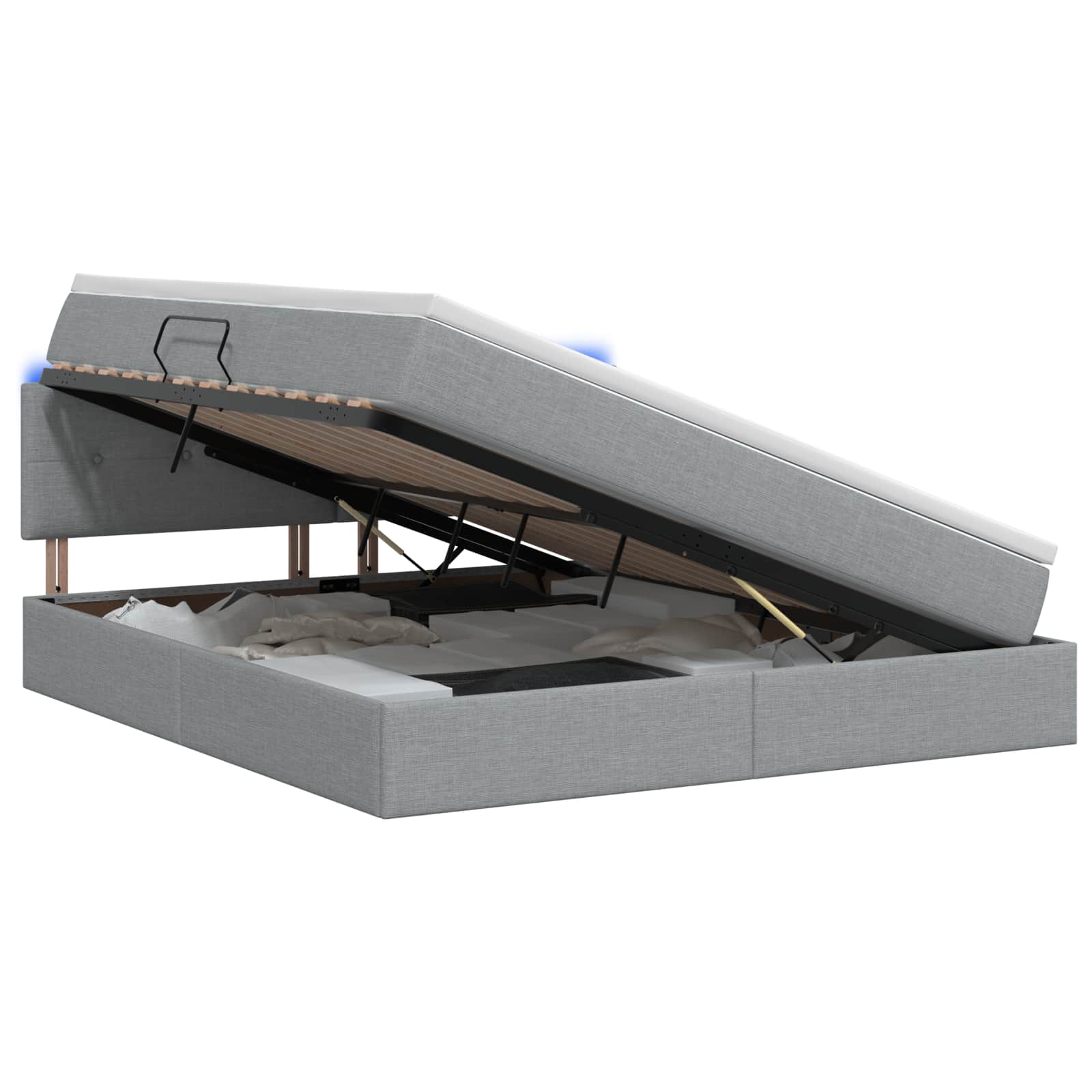 LED Opslagbed met Matras Lichtgrijs 160 x 200 cm Stof – afbeelding 1
