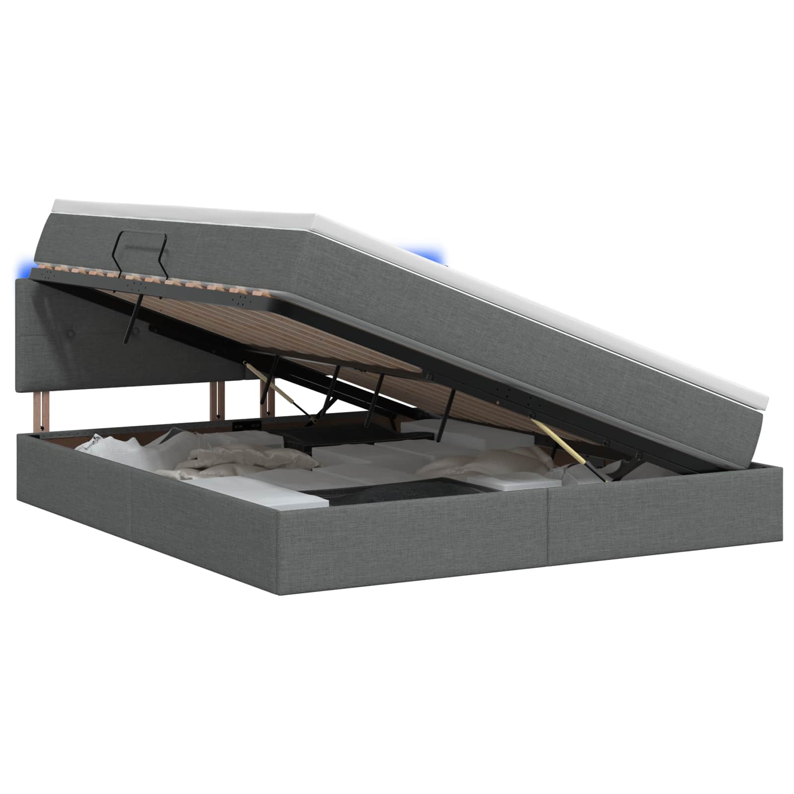 LED Opslagbed met Matras Donkergrijs 160 x 200 cm Stof – afbeelding 1